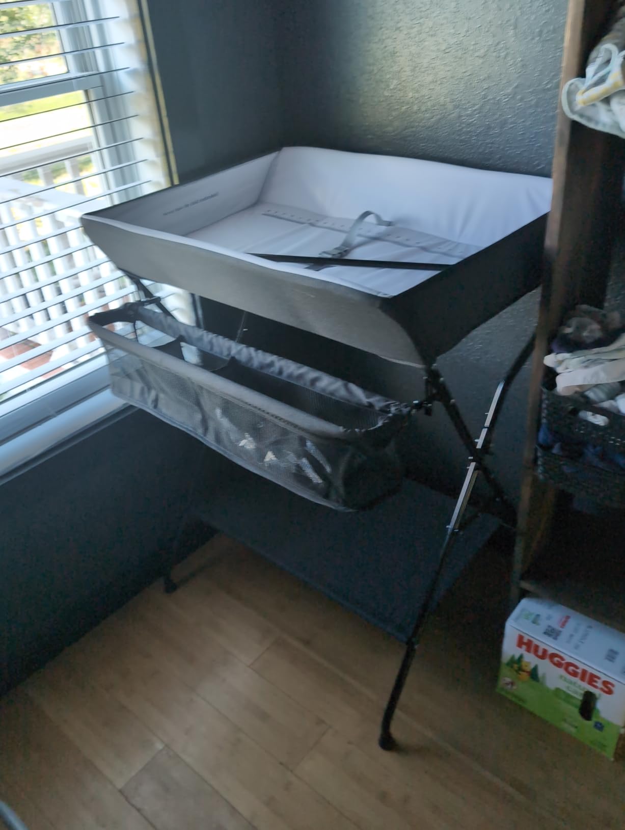 INFANS Baby Changing Table, Folding Diaper Station Portable Nursery Organizer with Safety Belt and Large Storage Racks for Newborn Baby and Infant (Grey) customer photo 2
