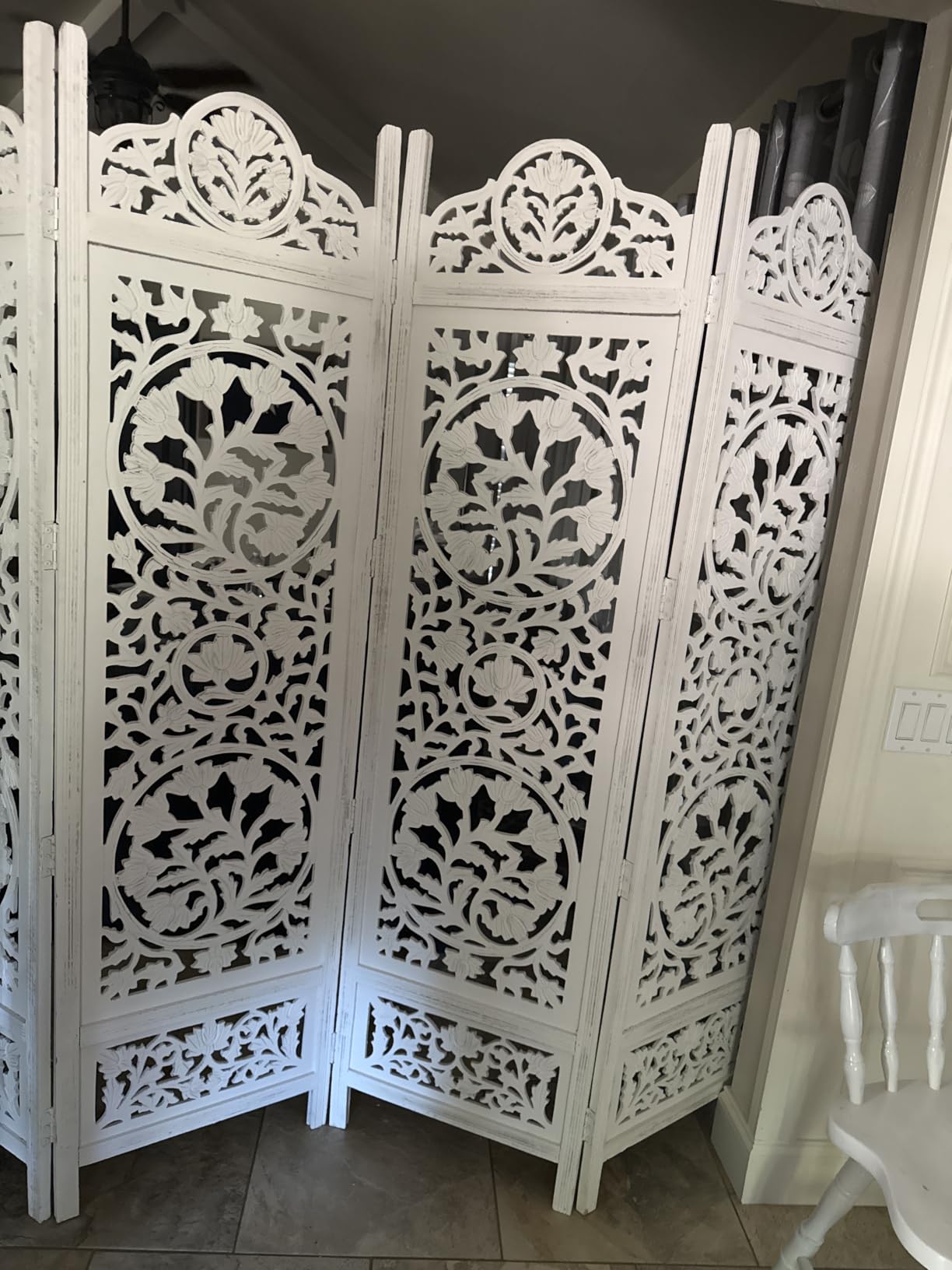 COTTON CRAFT Room Divider Wood Screen - Hand Carved Folding 4 Panels 72x80 customer photo 1