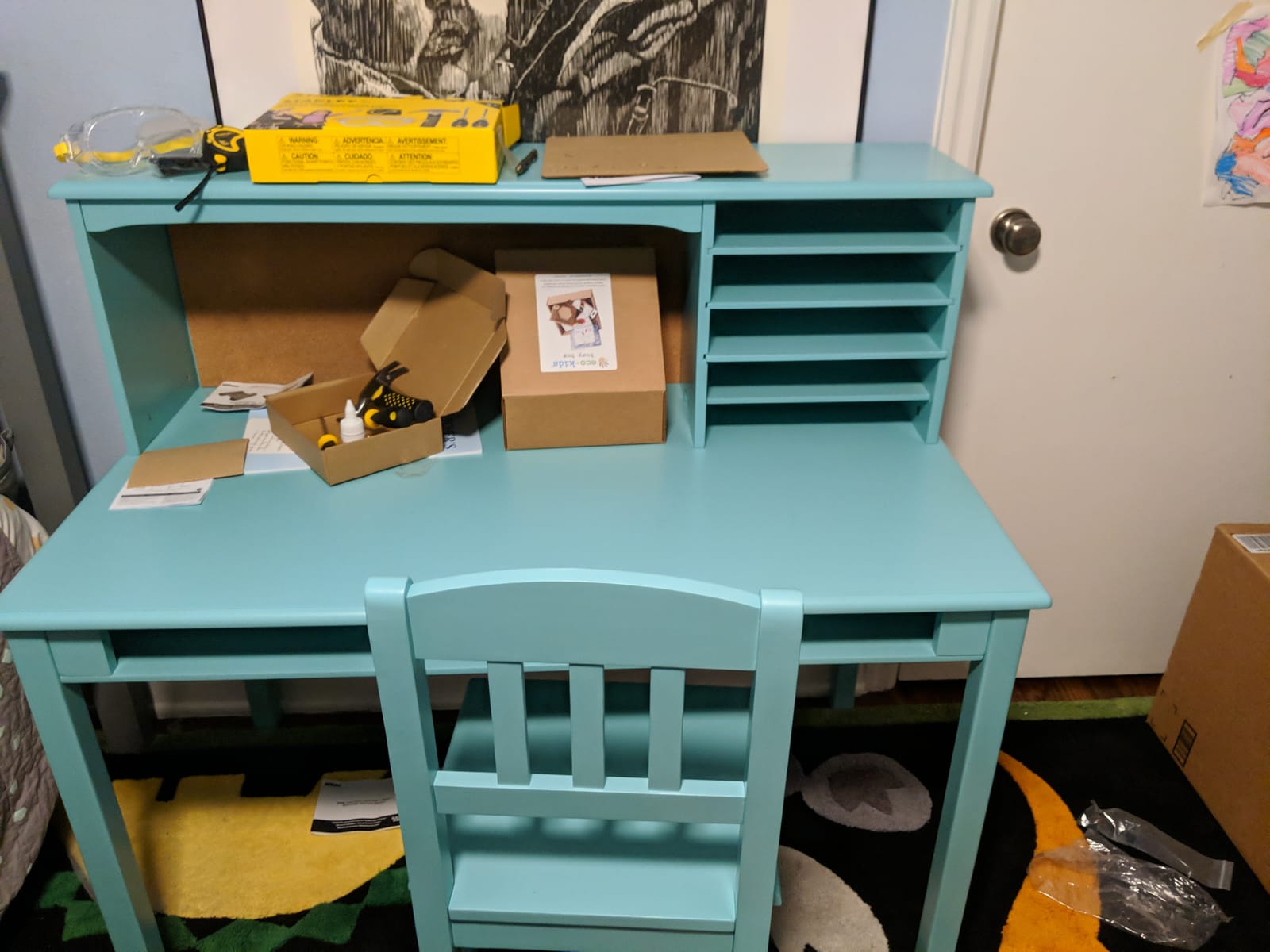Guidecraft Kids Media Desk and Chair Set - Navy: Student's Workstation with Storage, Wooden Writing Table with Hutch and Shelves for Kids Bedroom, Boys Study Desk Set customer photo 2