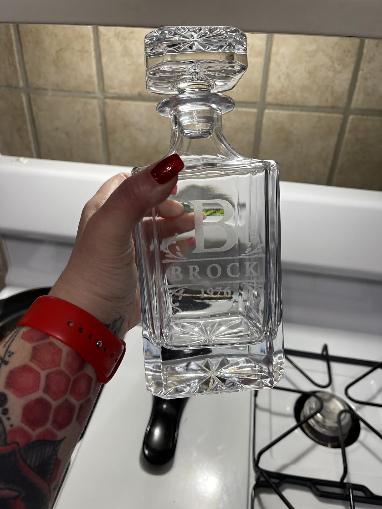 Personalized 5 pc Whiskey Decanter Set - 9 Design Options - Limited Edition, Custom Liquor Decanter | 25 Oz, 750ml Liquor Decanter w/ 4pcs Whiskey Glass Set #1 customer photo 1