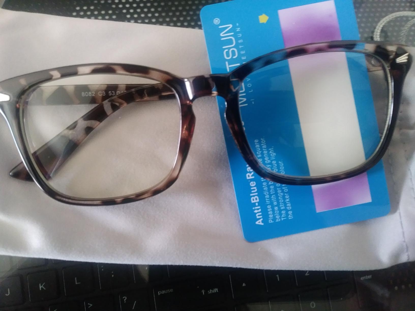 MEETSUN Blue Light Blocking Glasses, Anti Eye Strain Headache (Sleep Better),Computer Reading Glasses UV400 Transparent Lens (Black+Leopard+Tortoise, 53) customer photo 2