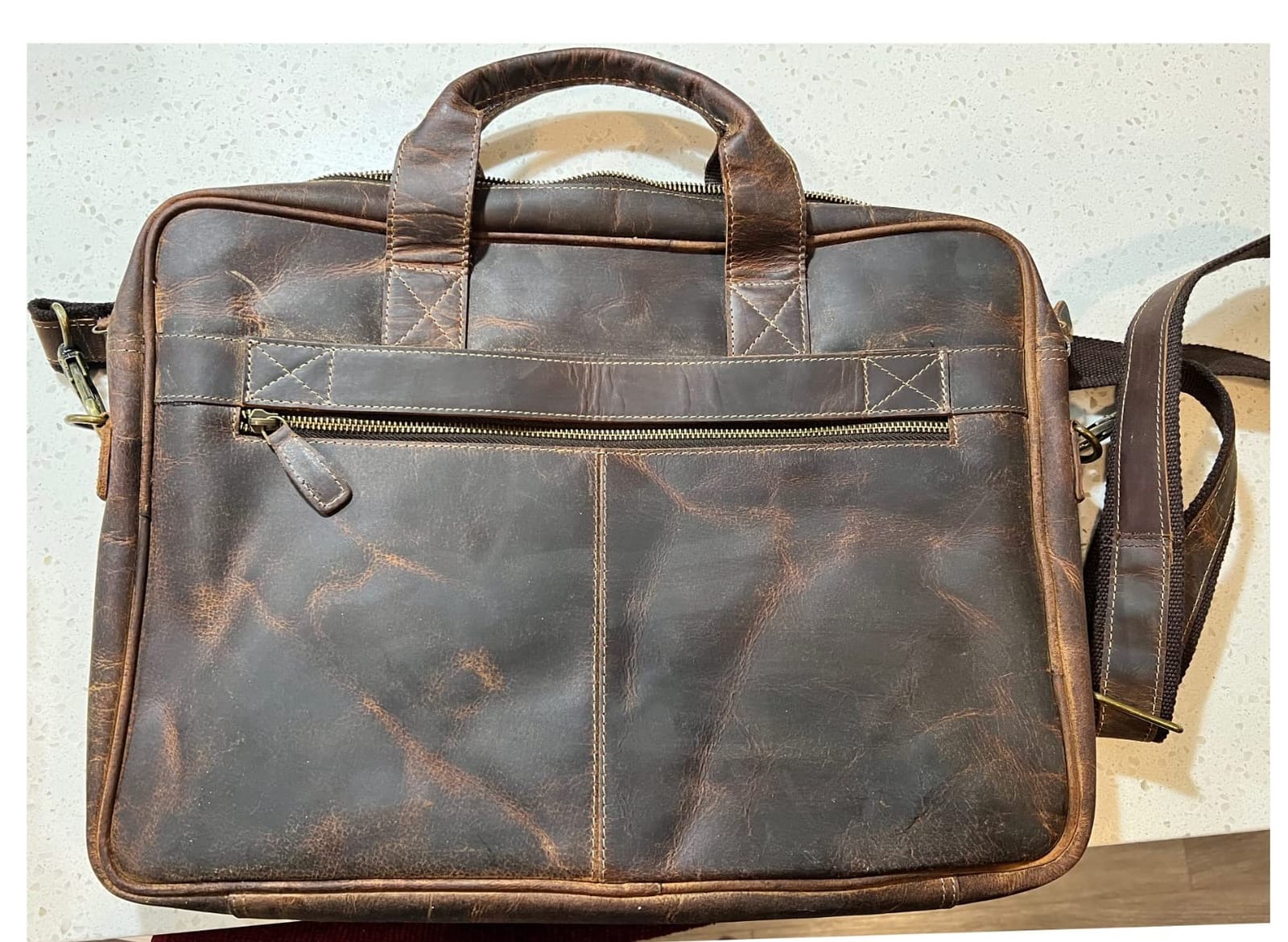 KomalC leather briefcase 16 inch laptop messenger bag satchel for men women customer photo 2