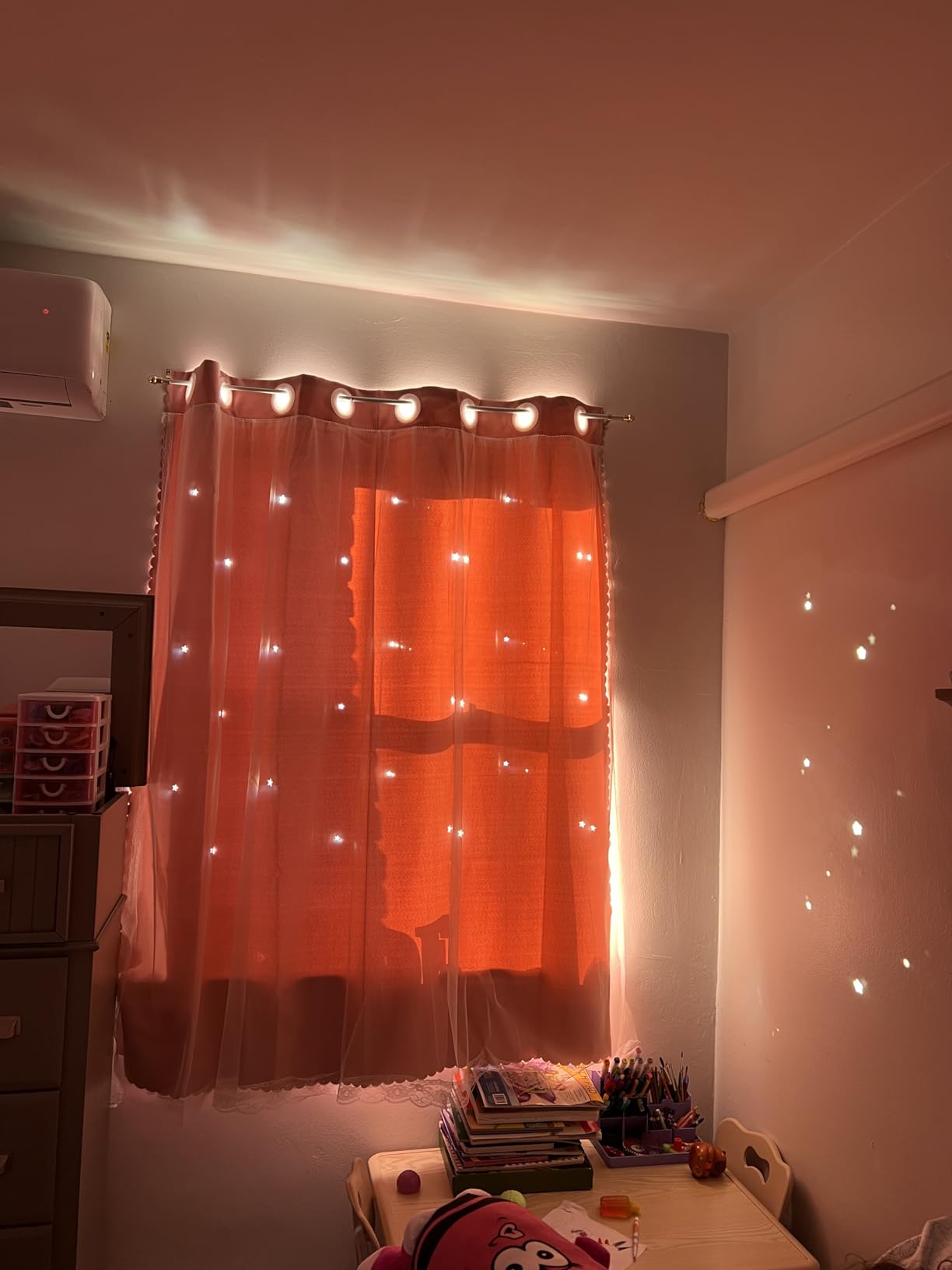 UNISTAR 2 Panels Stars Blackout Curtains for Bedroom Girls Kids Baby Window Decoration Double Layer Star Cut Out Aesthetic Living Room Decor Wall Home Curtain,W52 x L63 Inches,Pink customer photo 2