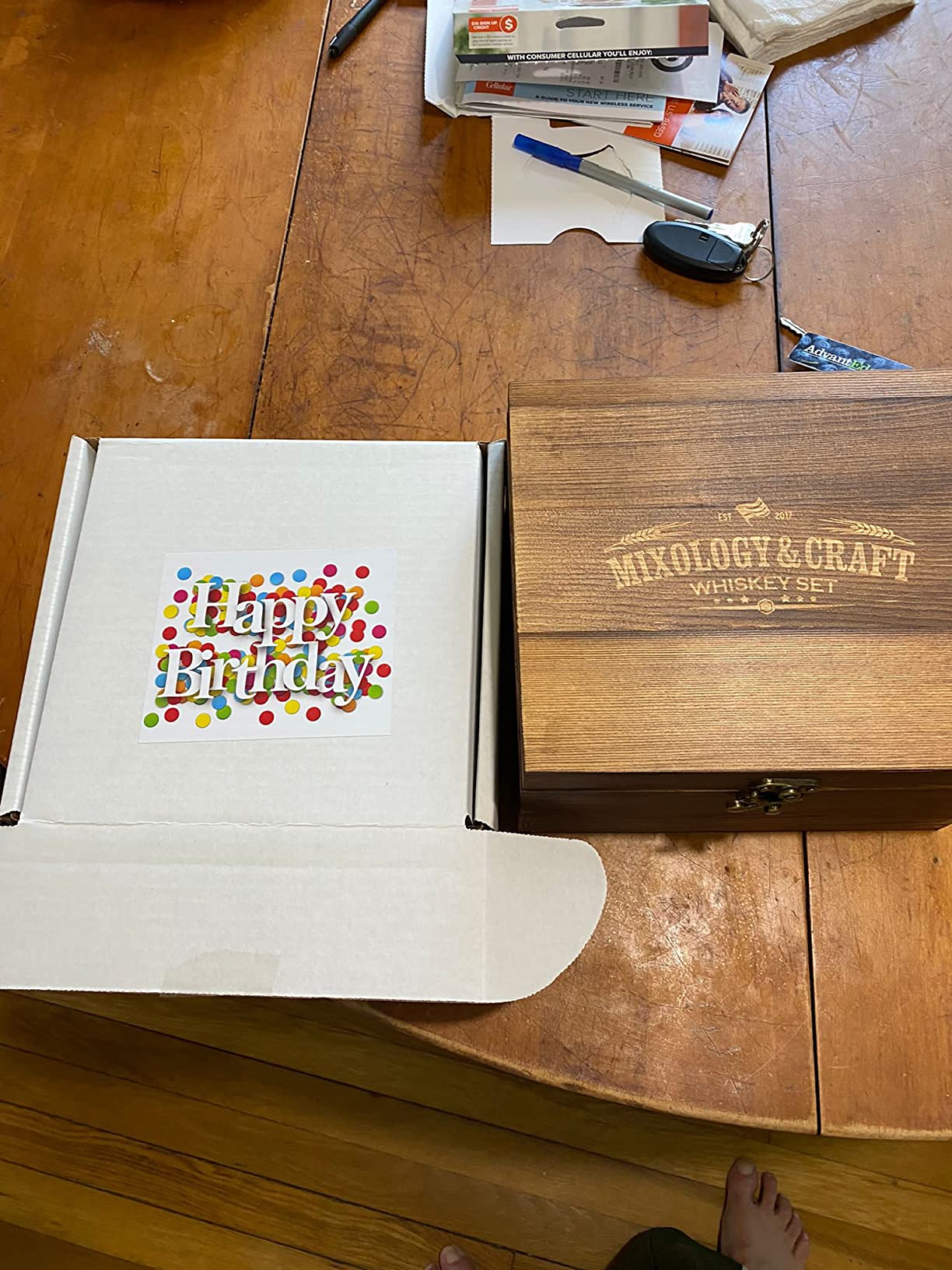 Mixology & Craft Whiskey Stones Gift Set: with Two 10oz Lead-Free Crystal Whiskey Glasses, 8 Whiskey Stones with Velvet Bag, 2 Slate Coasters & Recipe Cards in Wooden Crate | Great customer photo 1