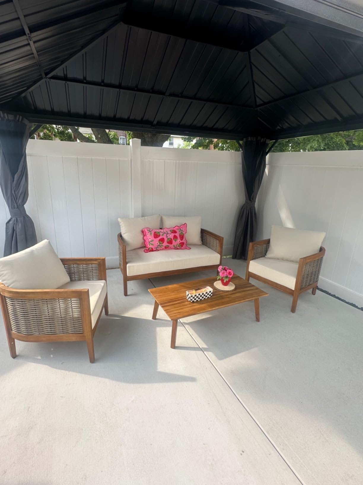 CHRISTOPHER KNIGHT HOME Burchett Outdoor 4pc Chat Set - Acacia Wood and Wicker - Teak/Mixed Brown/Beige customer photo 1