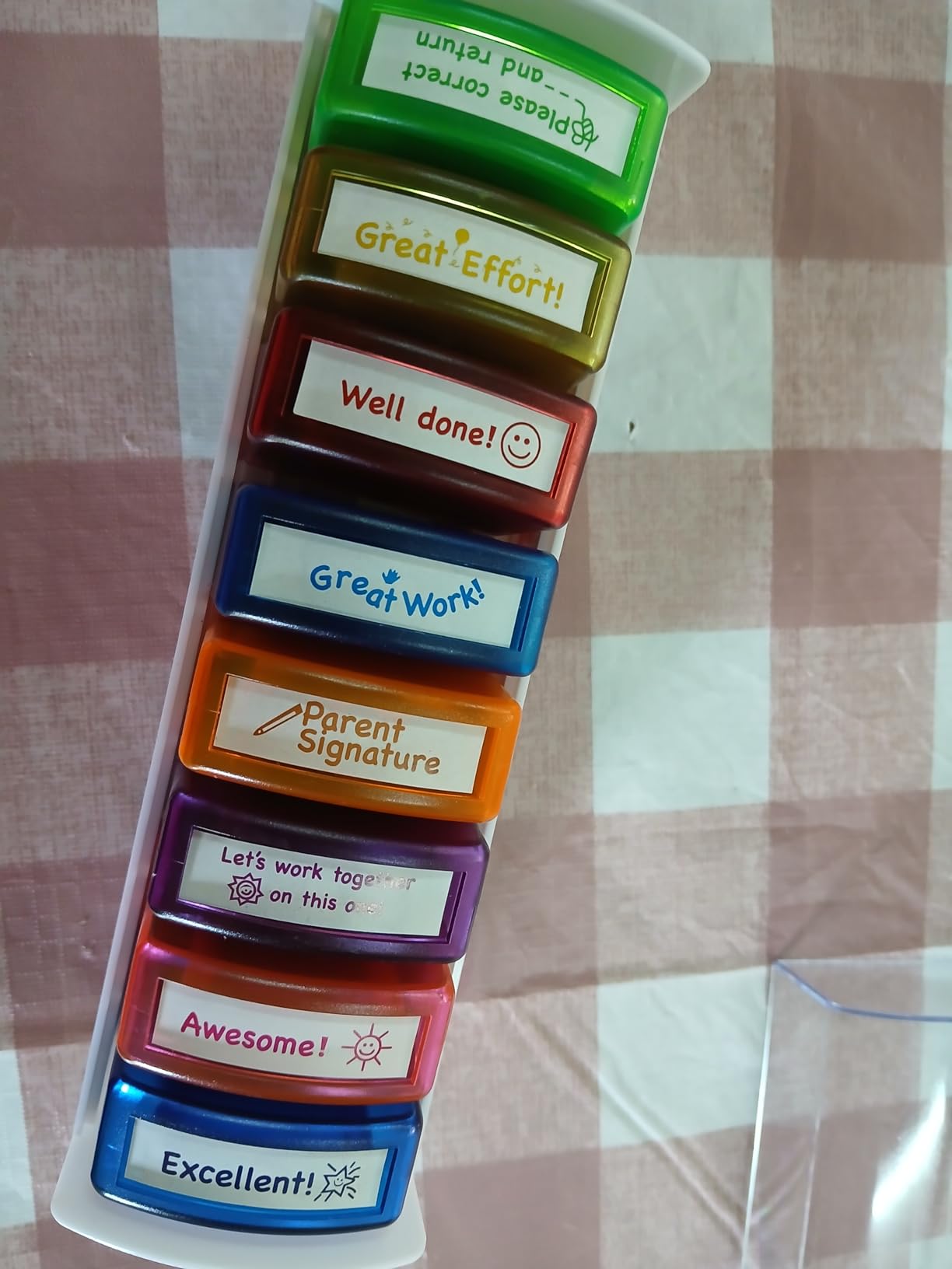 Teacher Stamps for Grading Classroom,Parent Signature Teacher Self-Inking Stamp Set for Homework Teacher Supplies with 8 pcs customer photo 1