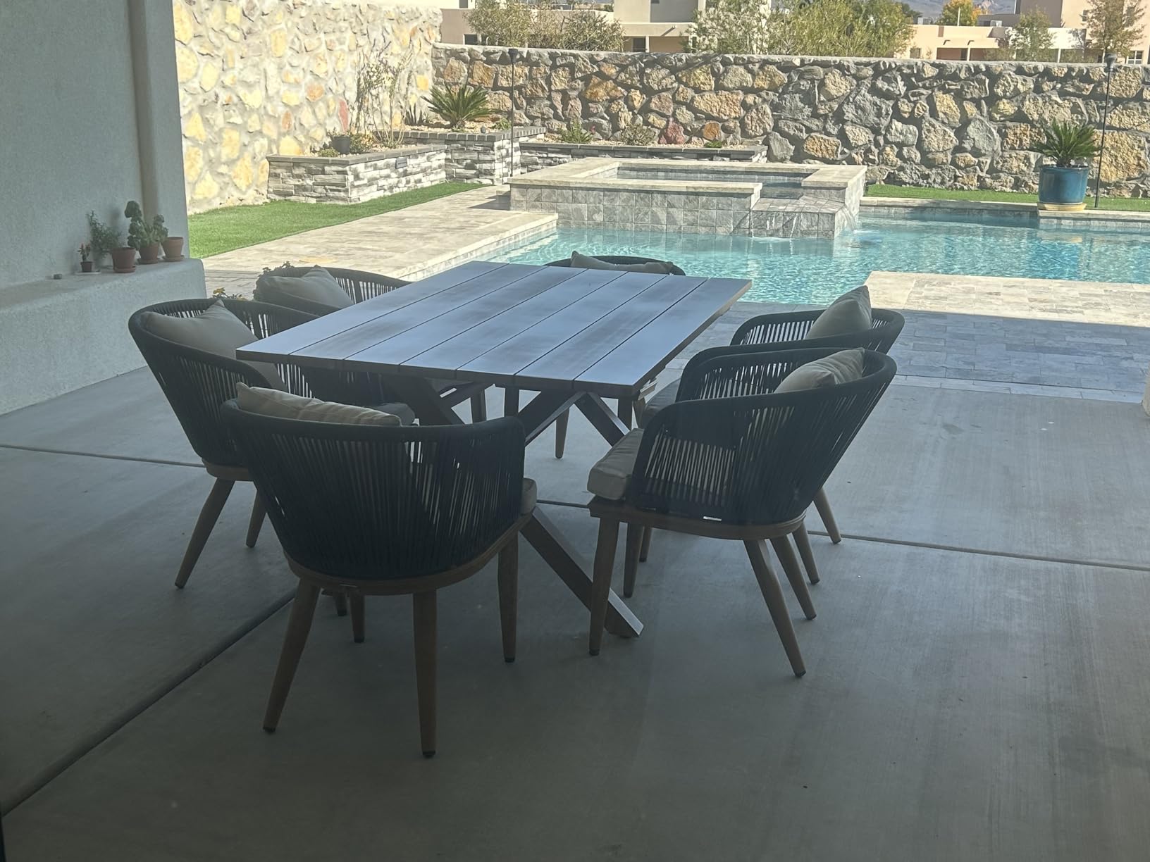 PURPLE LEAF 7 Pieces Patio Dining Set Teak-Finish Aluminum Table and Chairs customer photo 1