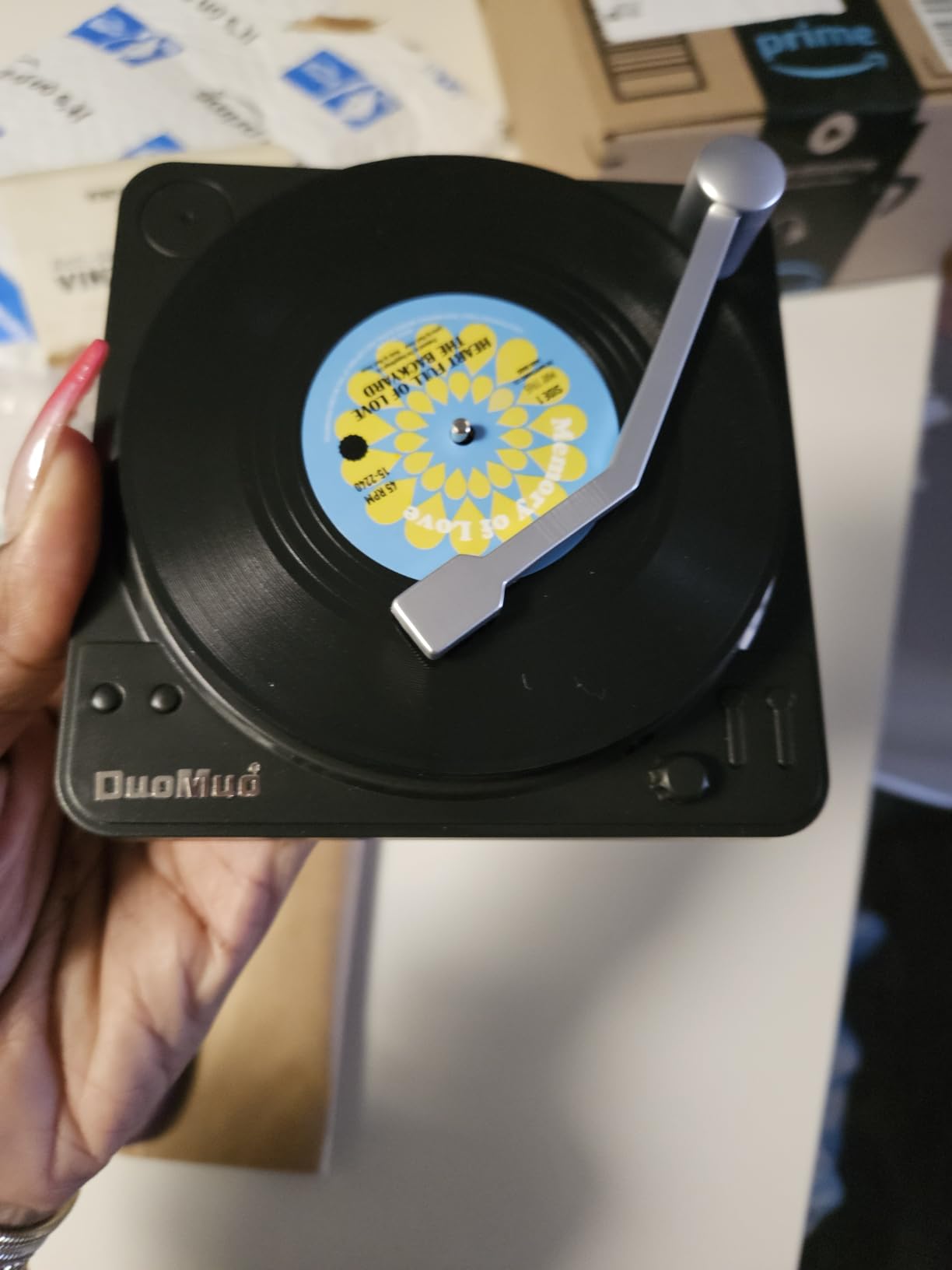Funny Retro Record Coasters for Drinks with Vinyl Player Holder - Set of 6 Coaster White Elephant Gifts for Music Lovers, Conversation Piece Sayings,Housewarming Hostess Wedding Registry Gift Ideas customer photo 1