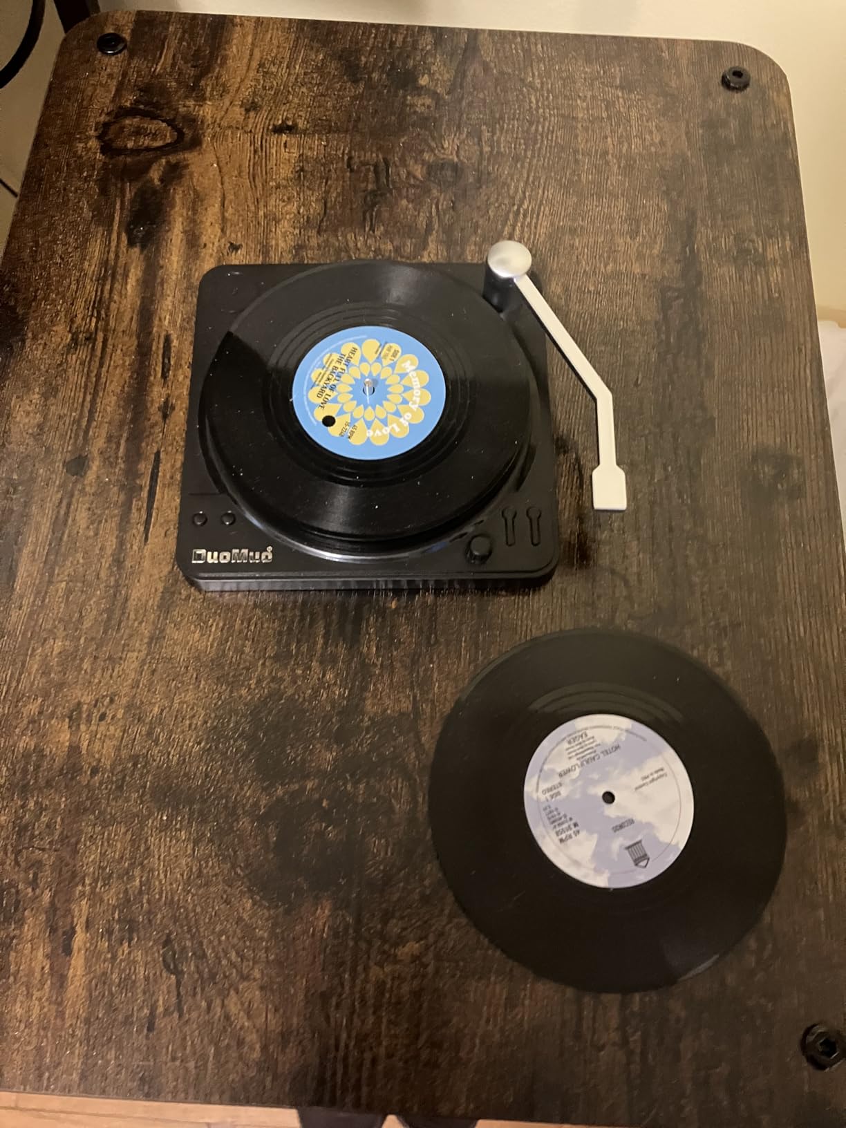 Funny Retro Record Coasters for Drinks with Vinyl Player Holder - Set of 6 Coaster White Elephant Gifts for Music Lovers, Conversation Piece Sayings,Housewarming Hostess Wedding Registry Gift Ideas customer photo 2