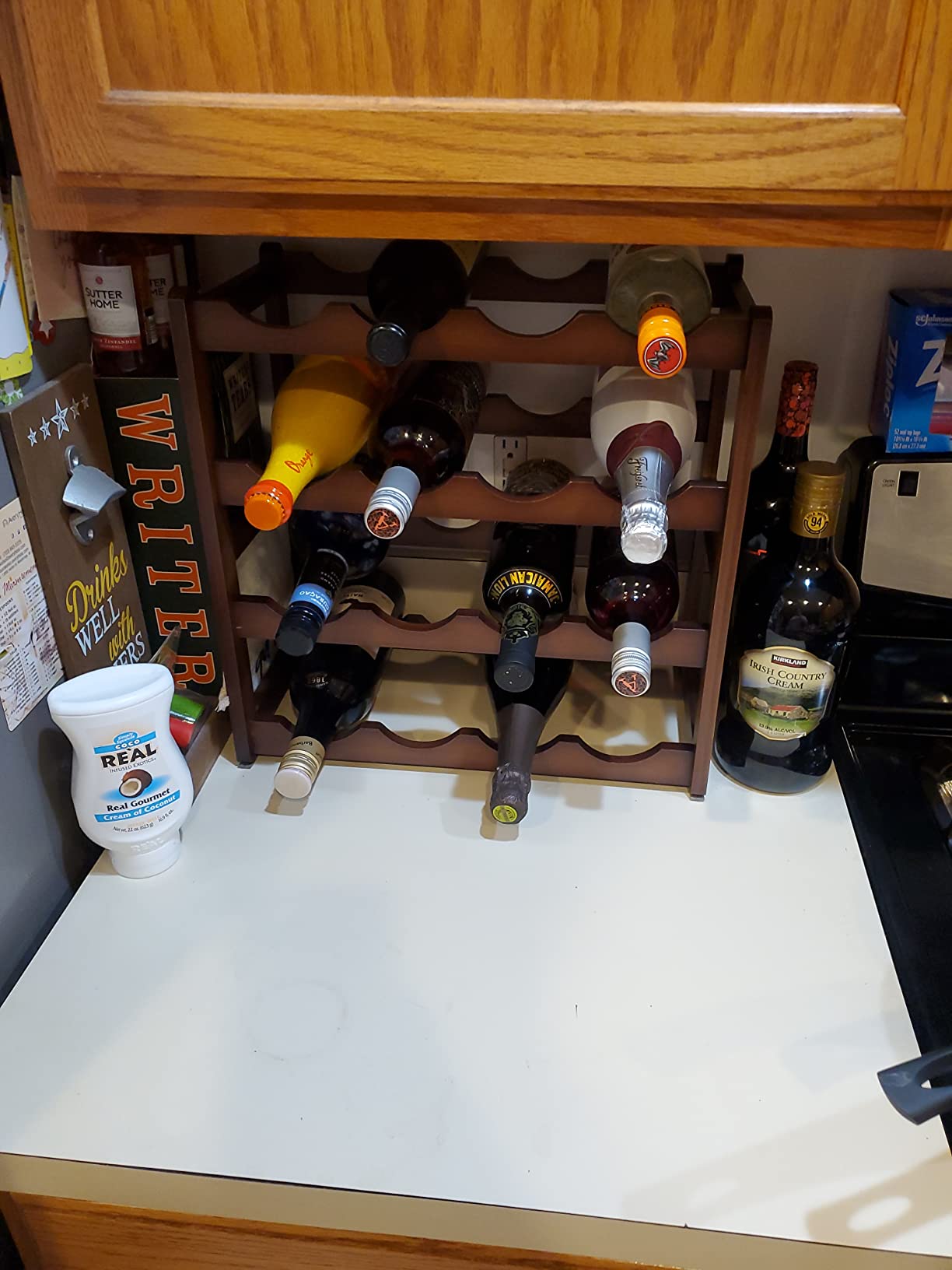 Wine Rack 8 Bottle 2-Tier Eco-Friendly Bamboo Wine Storage Easy-Assembly Space-Saving for Wine Lovers,Kitchen Wine Organizer for Countertop,Pantry, Home,Room Decor,Bar customer photo 2