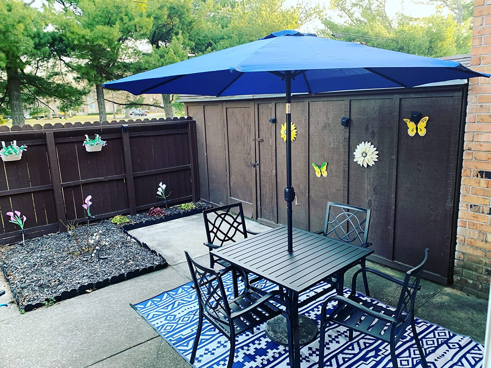 SUNCROWN 5-Piece Outdoor Wrought Iron Chairs and Table Patio Dining Furniture Set - 4 Stackable Metal Chairs, 1 Steel Slat Bistro Table for Garden Backyard Deck customer photo 2