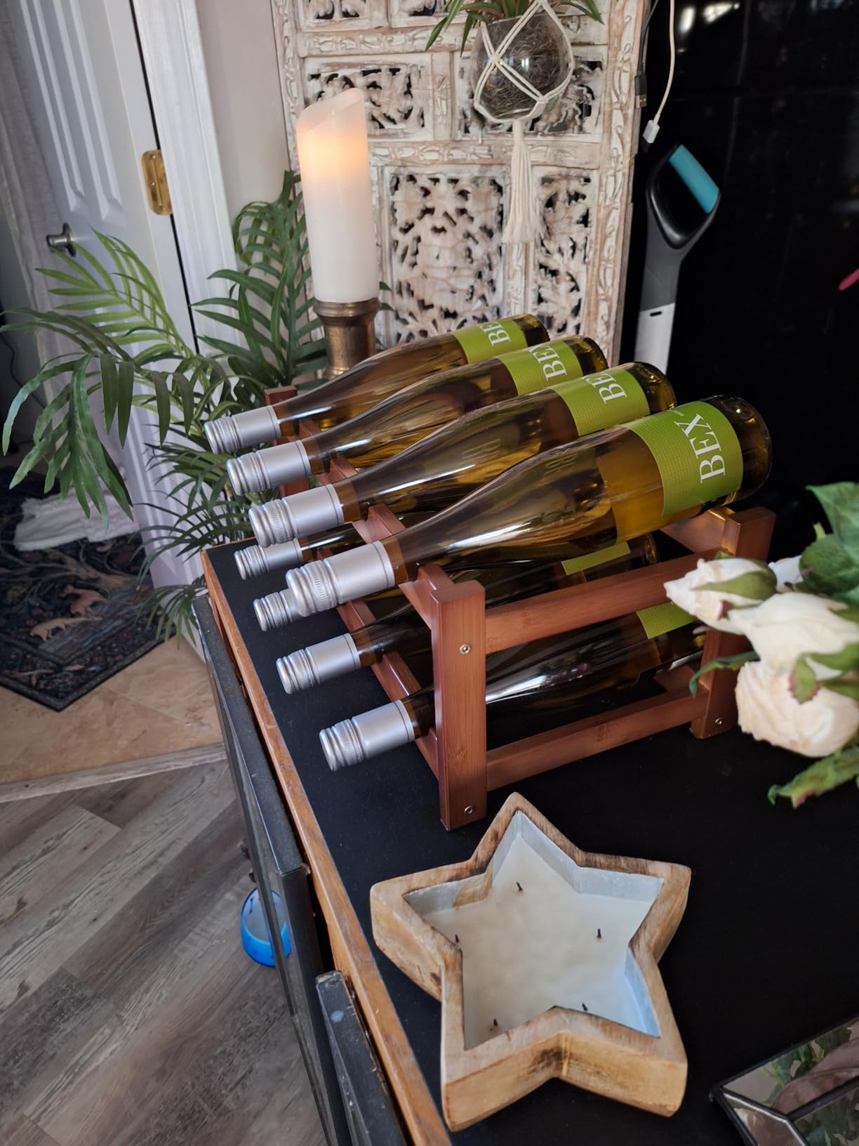 BAMEOS Wine Rack Freestanding 8 Bottle 2 Tier Bamboo Wine Racks Countertop Cabinet Wine Holder Wine Storage Shelf for Kitchen, Bar, Pantry, Wine Cellar, Basement, Countertop (16.85 L x 9.25W x 7H) customer photo 2