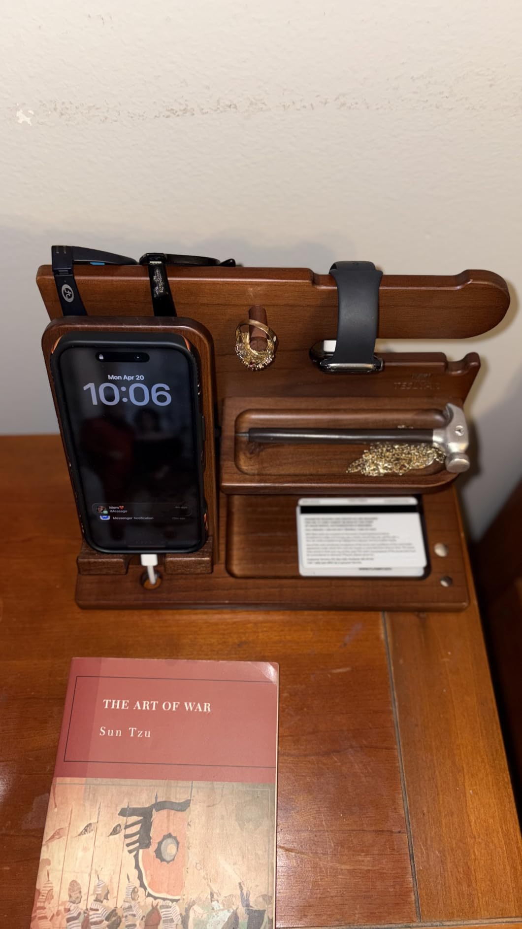 TESLYAR Wood Phone Docking Station for Men - Desk or Nightstand Organizer - Birthday Gifts for Husband, Dad - Anniversary Idea from Wife - Key Holder, Stand Wallet, Watch & Essentials (Bourbon Brown) customer photo 2