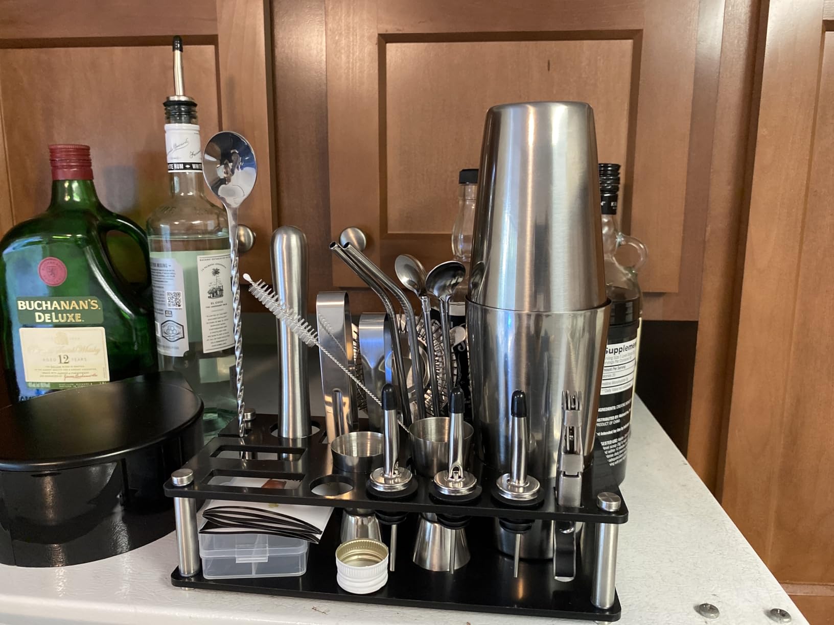KINGROW Cocktail Shaker Set, 23 Piece Bartender Kit with Stand Silver customer photo 2