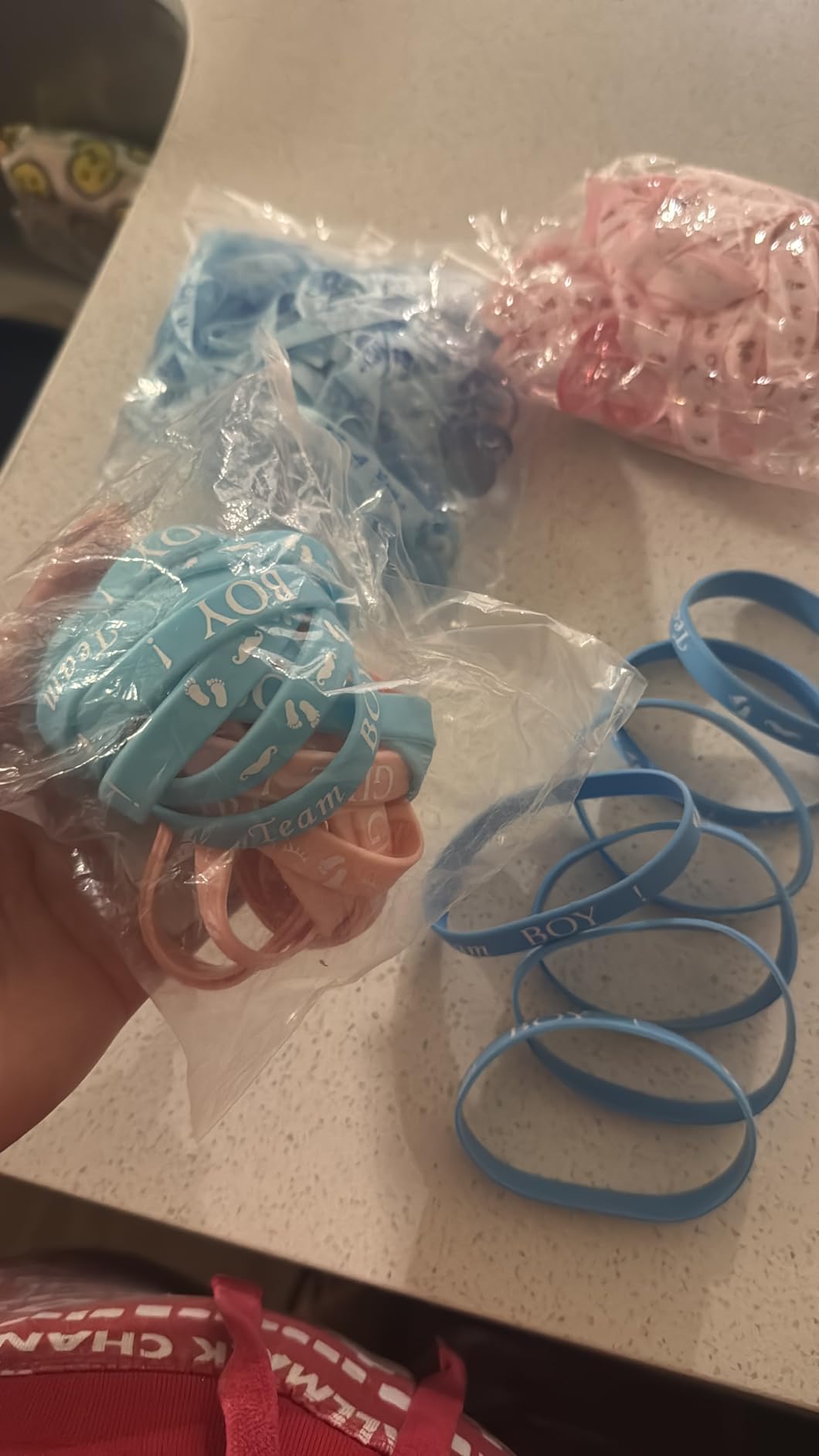 Jetec Pink Blue Gender Reveal Party Favors Bracelets, Team Boy Silicone Wristbands and Team Girl Rubber Bracelets for Gender Reveal Game Party Supplies Decorations customer photo 1