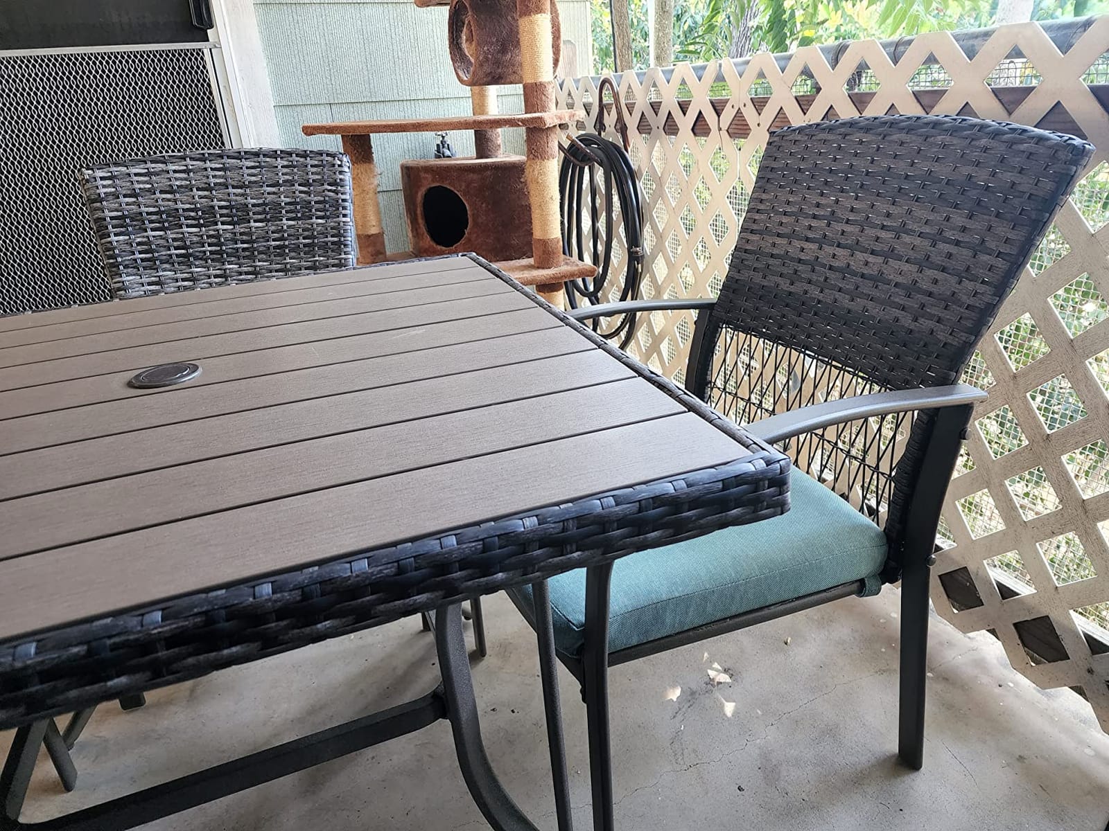 Pamapic 8504 Patio Dining 7 Piece, Outdoor Wicker Furniture Set for Backyard Garden Deck Poolside/Iron Slats Table Top, Removable Cushions, 7 Pack, Beige customer photo 2