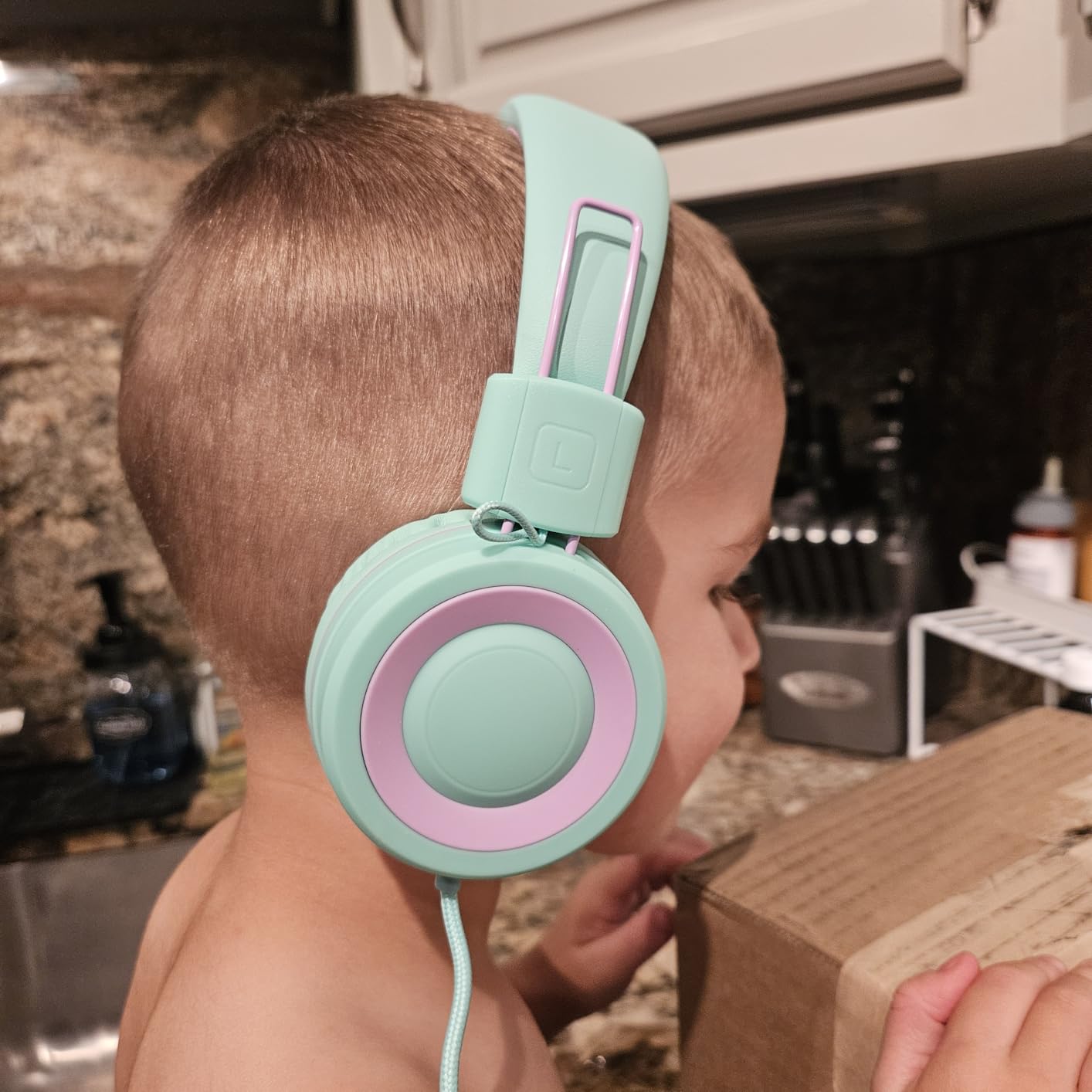 POWMEE P10 Kids Headphones with Microphone Stereo Headphones for Children Boys Girls,Adjustable 85dB/94dB Volume Control Foldable On-Ear Headphone with Microphone for School/PC/Cellphone(Green) customer photo 2