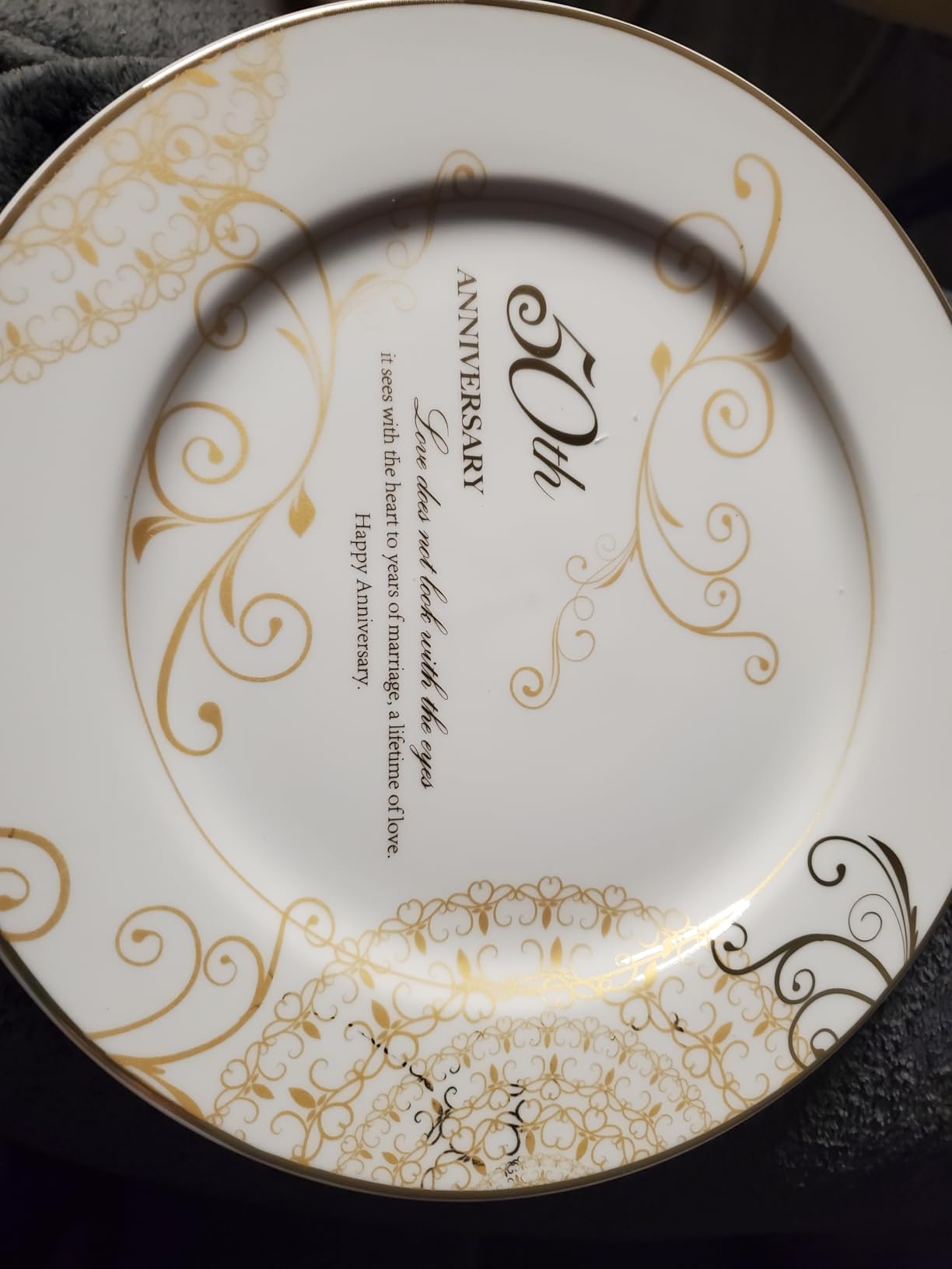 Urllinz 50th Anniversary Wedding Gifts for Couples Parents Grandparents- Golden Wedding Anniversary Keepsake Gift, 50 Year Marriage Plate with Stand, Ceramic with 24k Gold Foil, 9 inch customer photo 1