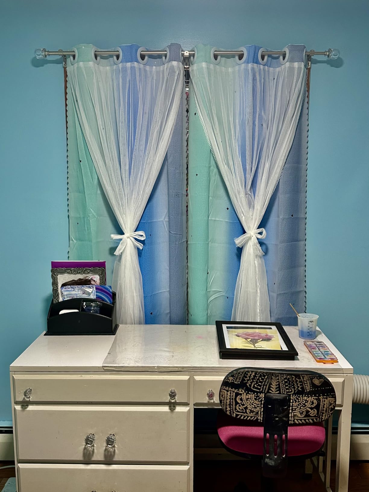 XiDi Dream Star Blackout Curtains for Kids Rooms Girl Princess Curtain for Daughter Bedroom Window (Pink Purple, W52 X L63) customer photo 2