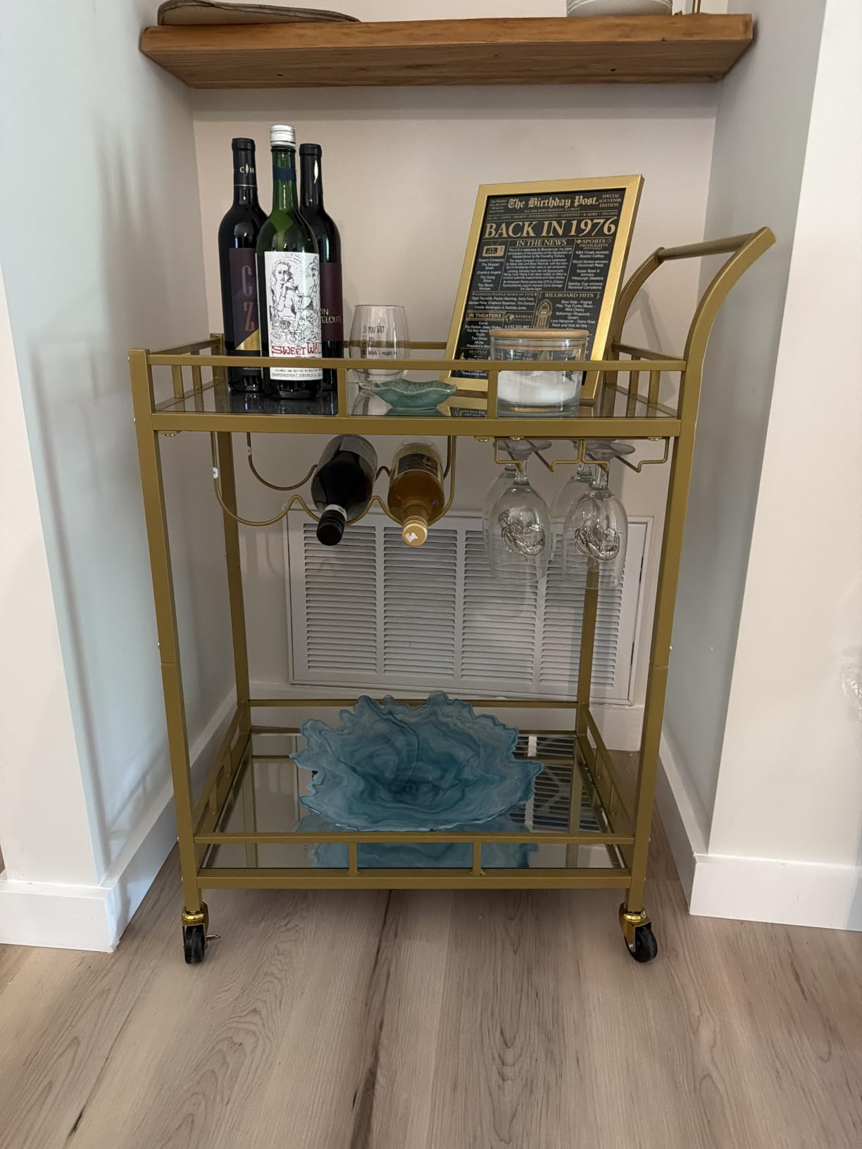 VASAGLE Bar Cart with 2 Mirrored Shelves, Wine Holders, Glass Holders customer photo 1