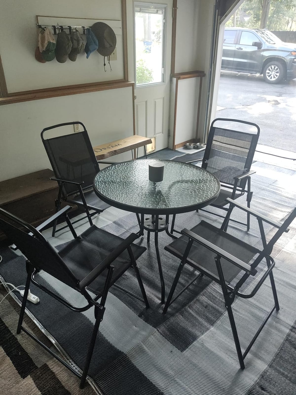 Vongrasig 6 Piece Folding Patio Dining Set,Small Metal Outdoor Garden Patio Table and Chair Set w/Umbrella for Lawn,Deck,Backyard,Black customer photo 1