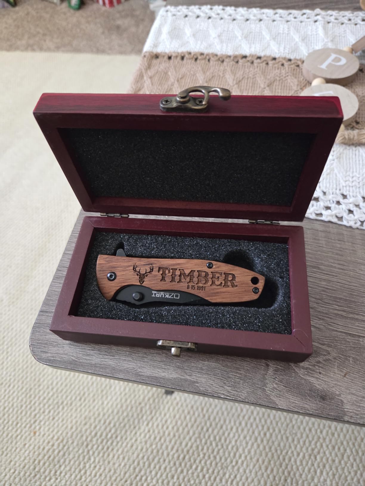 Gifts for Men, Personalized Engraved Oak Wood Pocket Knife - 36 Icons, 20 Stylish Font - Custom Pocket Knives customer photo 2