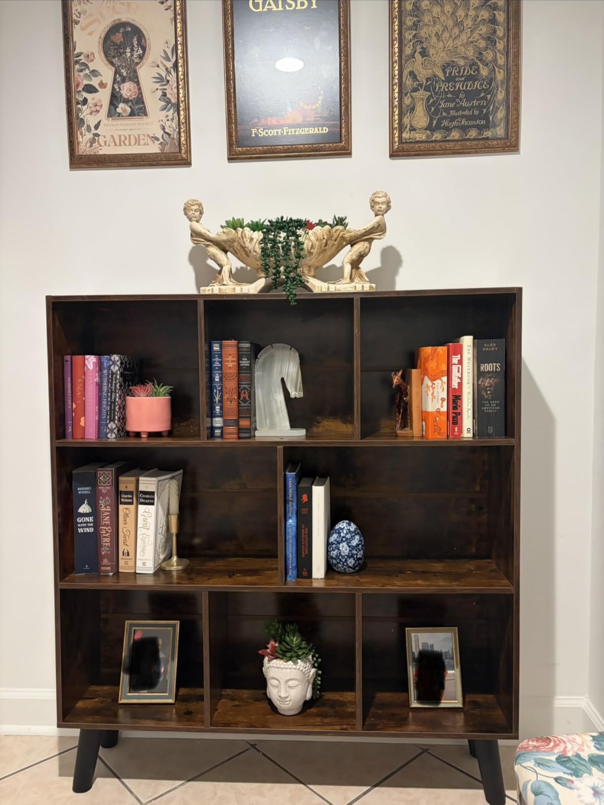 LEYAOYAO Cube Bookshelf, Mid-Century Modern Book Shelf with Legs, Brown customer photo 1