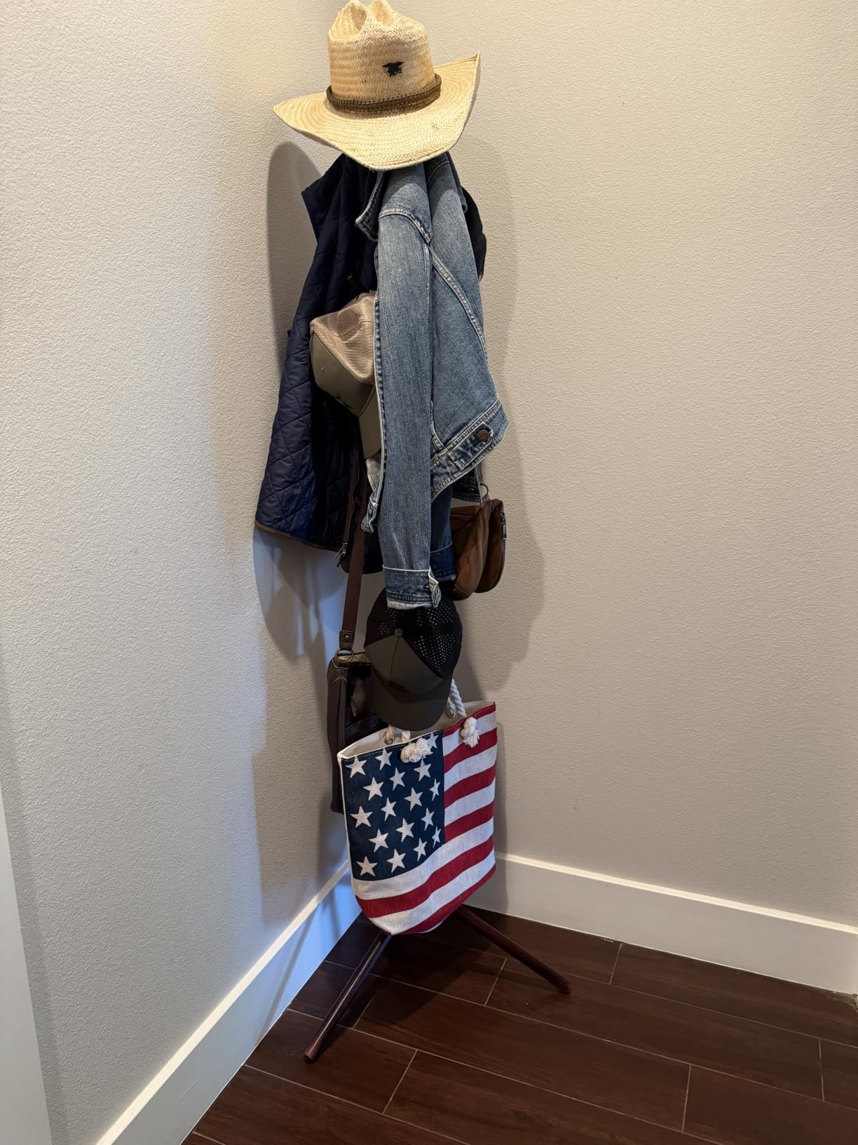 Haddockway 3 Adjustable Freestanding Wooden Coat Rack Stand 8 Hooks,Hallway customer photo 2
