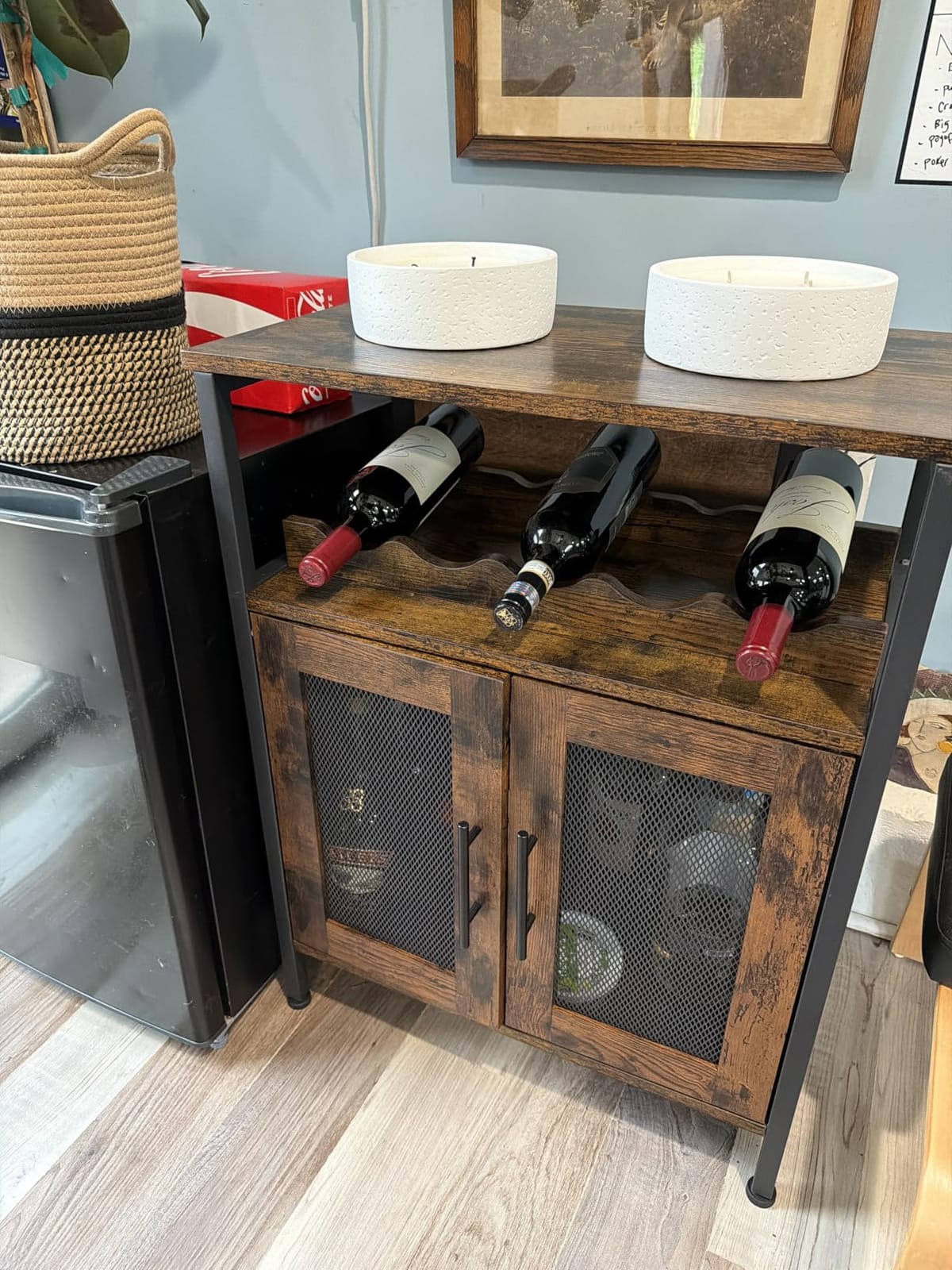 X-cosrack Wine Bar Rack Cabinet with Detachable Wine Rack, Coffee Barwith Glass Holder, Small Sideboard and Buffet Cabinet with Mesh Door, Rustic Brown(Patent Pending) customer photo 1