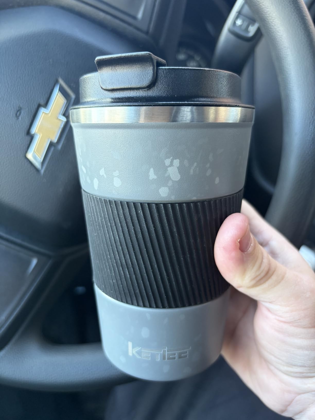 KETIEE Travel Coffee Mug Spill Proof 12oz, Insulated Reusable Coffee Cups with Seal Lid, Vacuum Stainless Steel Travel Mug to Go Car Tumbler for Hot/Iced Drinks (Grey) customer photo 2