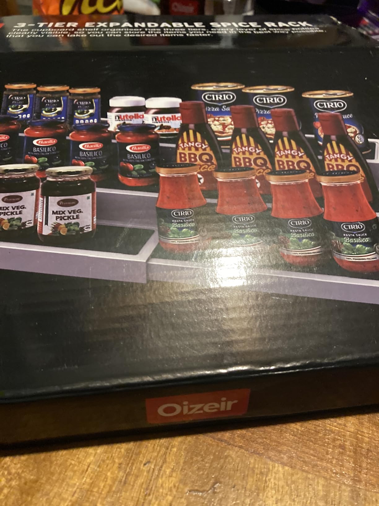 Oizeir 3-Tier Expandable Spice Rack Organizer for Cabinet, White/Grey customer photo 1