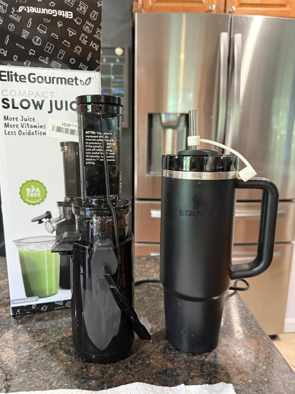 Elite Gourmet EJX600 BPA-Free Cold Press Juicer, 16 oz, Charcoal Grey | Mini space-saving masticating design retains nutrients & vitamins - durable Tritan juice cup, easy to clean customer photo 2