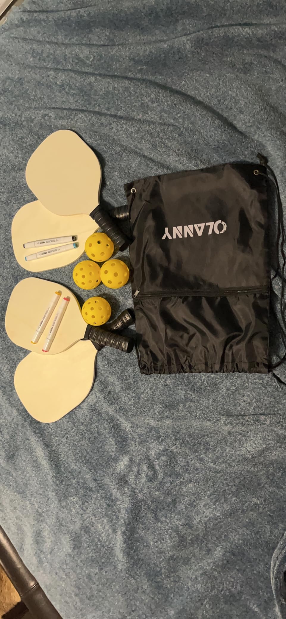 OLANNY Graphite Pickleball Paddles Set- Premium Rackets Fiber Face & Polymer Honeycomb Core Pickleball Set Includes Pickleball Paddles + Pickleball Balls+ Replacement Soft Grip + 1 Bag customer photo 2