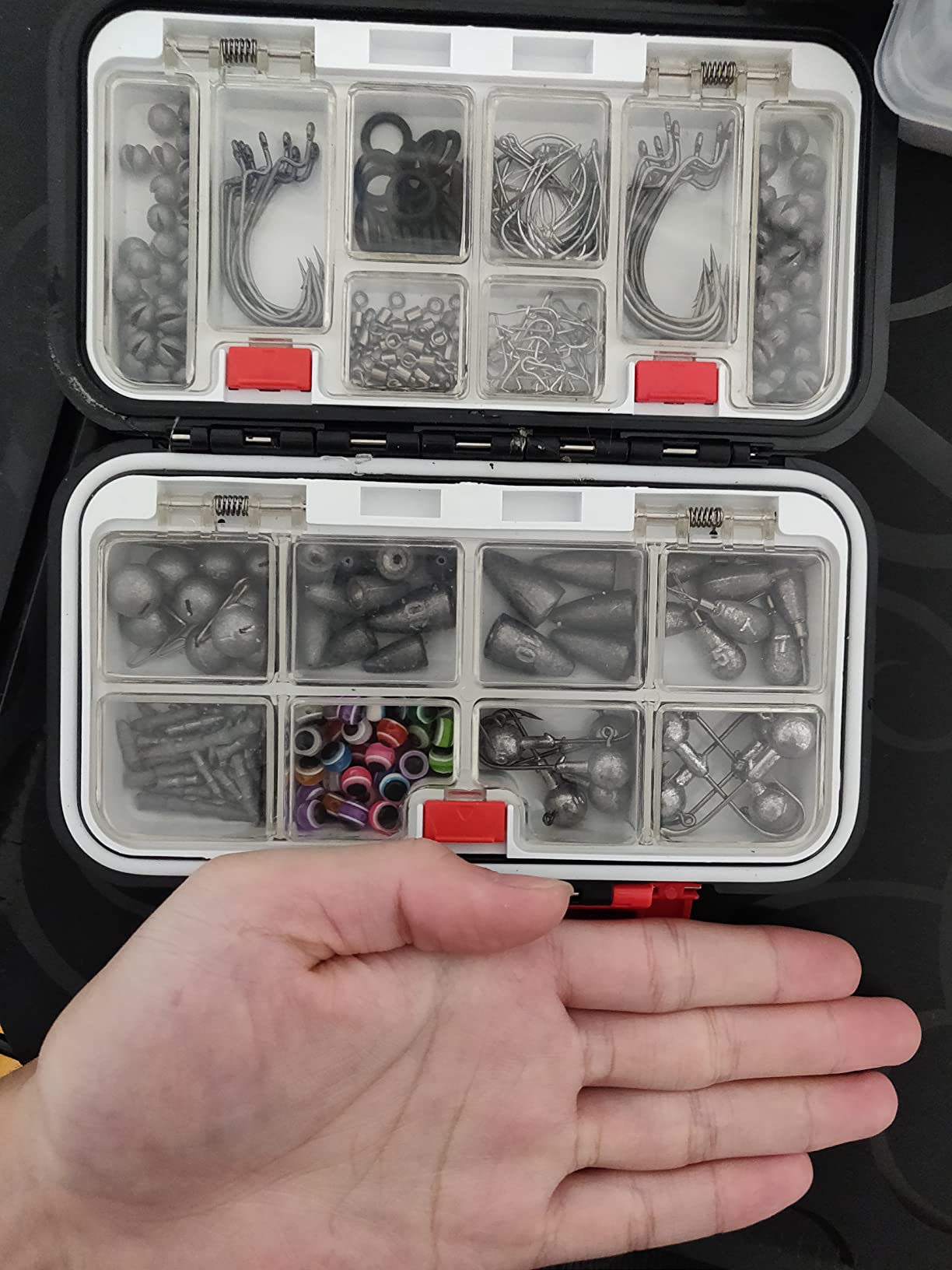 PLUSINNO 264/397pcs Fishing Accessories Kit, Organized Fishing Tackle Box with Tackle Included, Fishing Hooks, Fishing Weights Sinkers, Swivels, Beads, Fishing Gear Set Equipment for Bass Trout customer photo 1