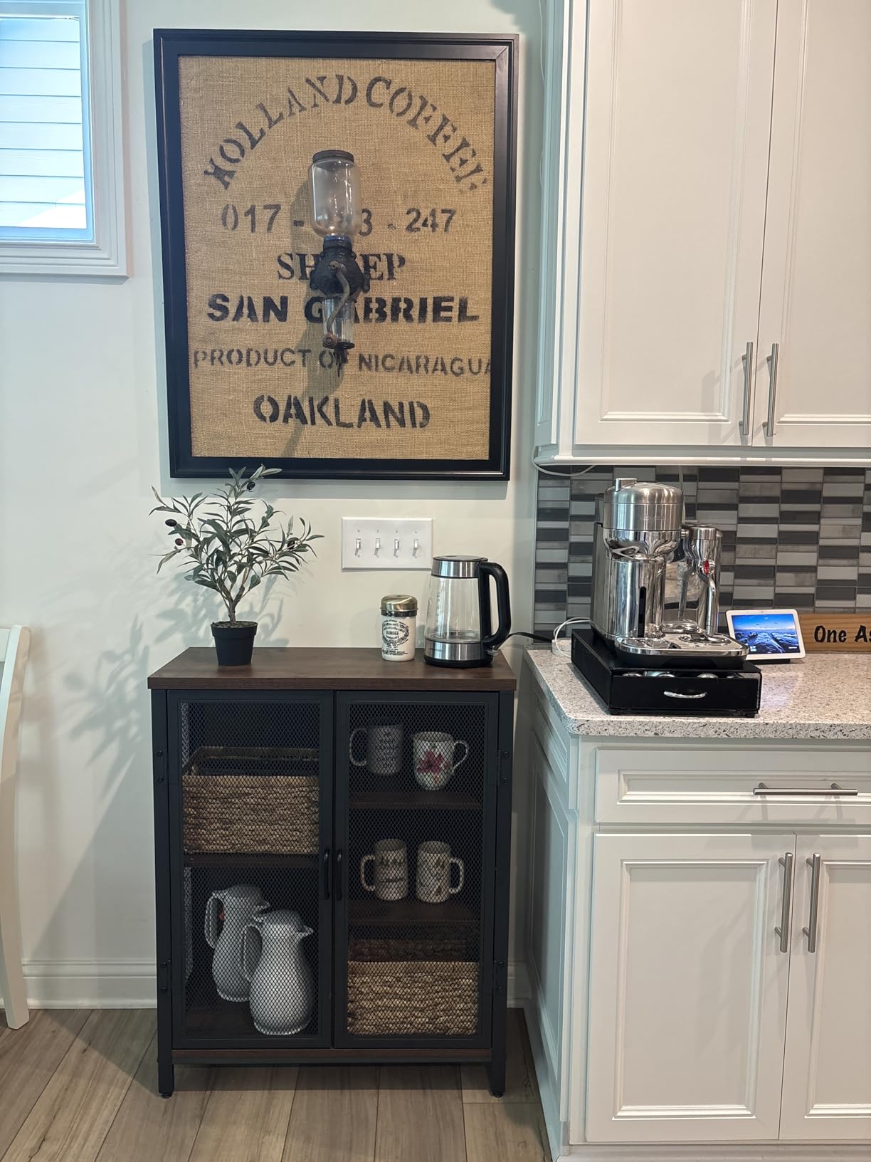 BON AUGURE Small Coffee Bar Cabinet, Liquor Storage, Rustic Oak, 2-Doors customer photo 1