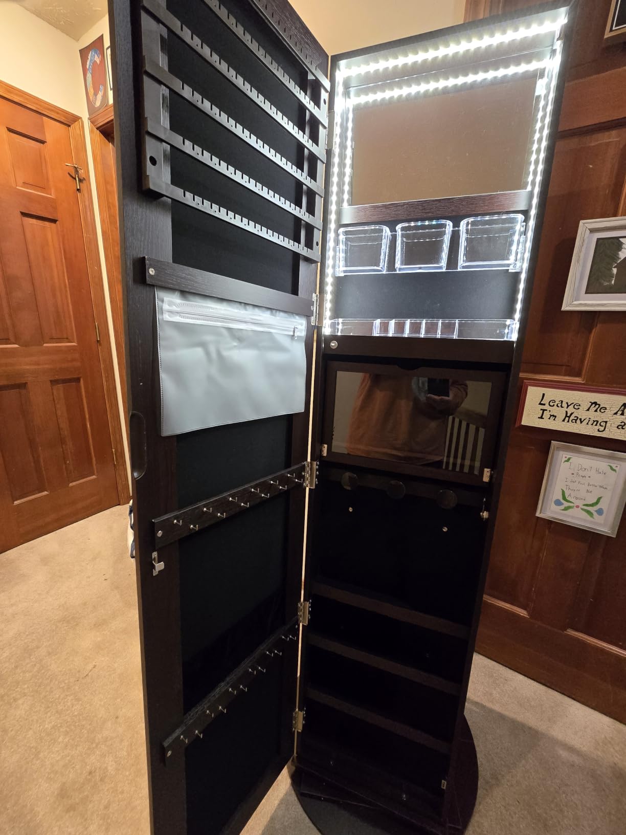 CHARMAID Swivel Jewelry Armoire, Full Length Mirror, Lockable, Walnut customer photo 2