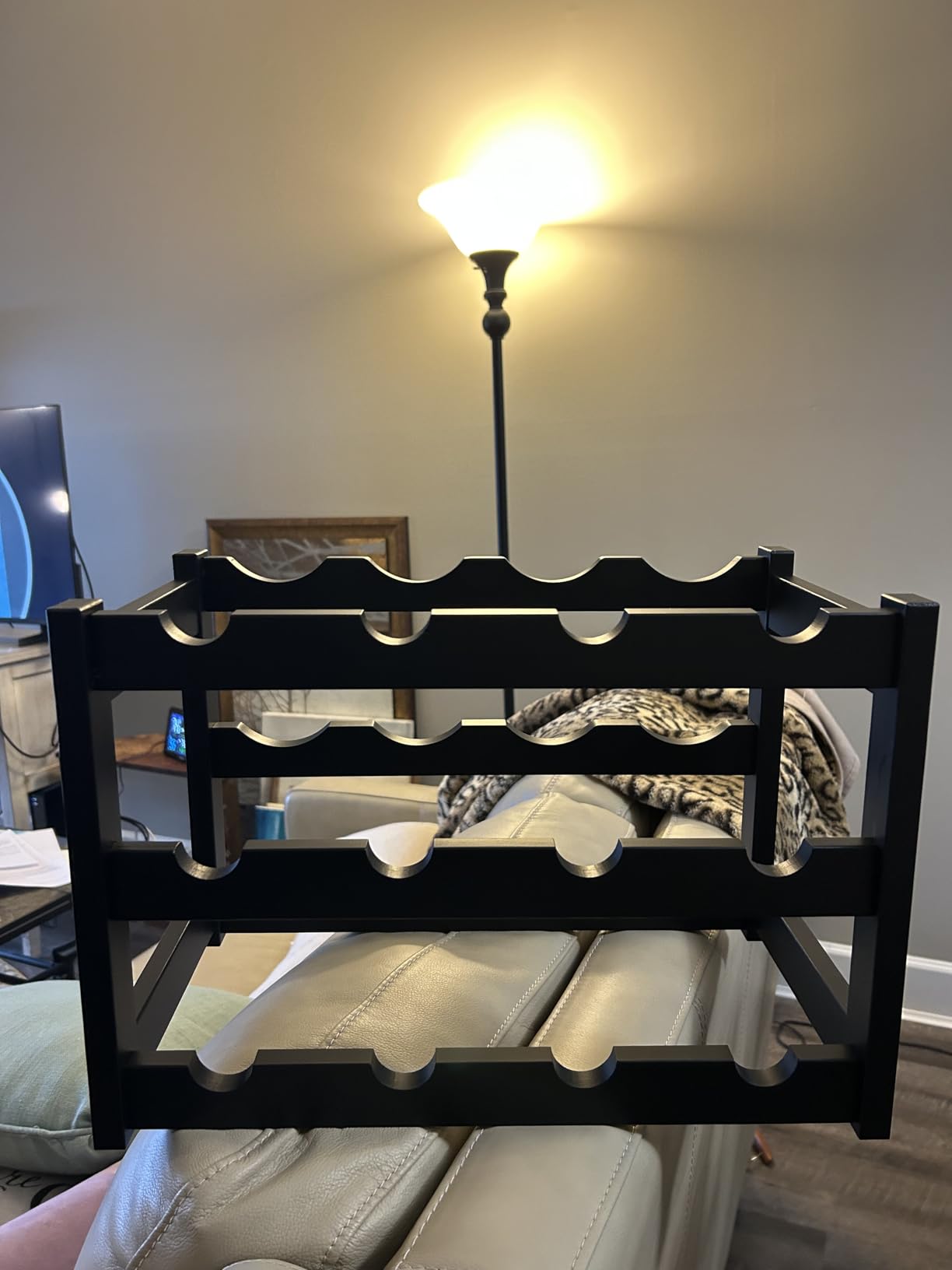 VASMIA Bamboo Wine Rack, Sturdy and Durable Wine Storage Cabinet Shelf, Wine Racks Countertop for Pantry,Kitchen,3-Tier 12 Bottles Wine Rack Black customer photo 2