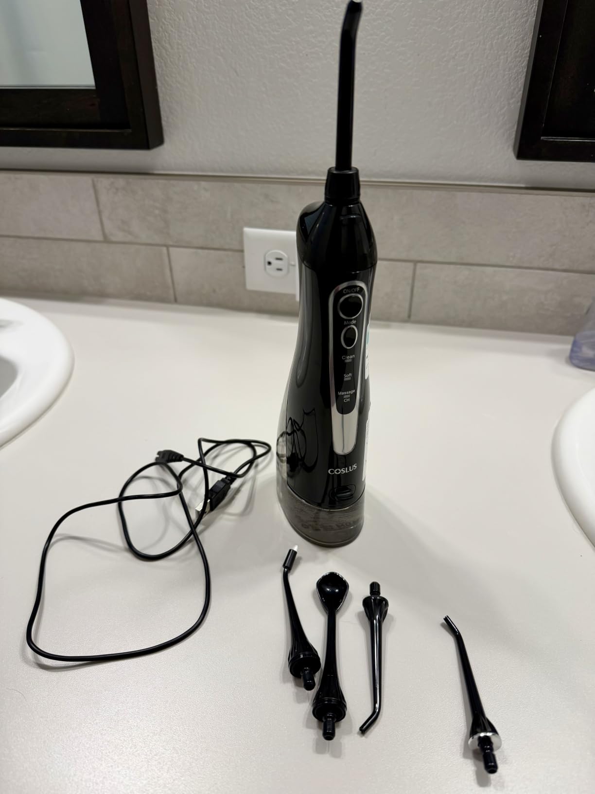 COSLUS ADA Accepted C20 Water Dental Flosser Teeth Pick, 300ML Larger Tank | Portable Rechargeable Oral Irrigator for Orthodontic & Sensitive Gums, Cordless for Travel, Family, Professional Set, Black customer photo 2