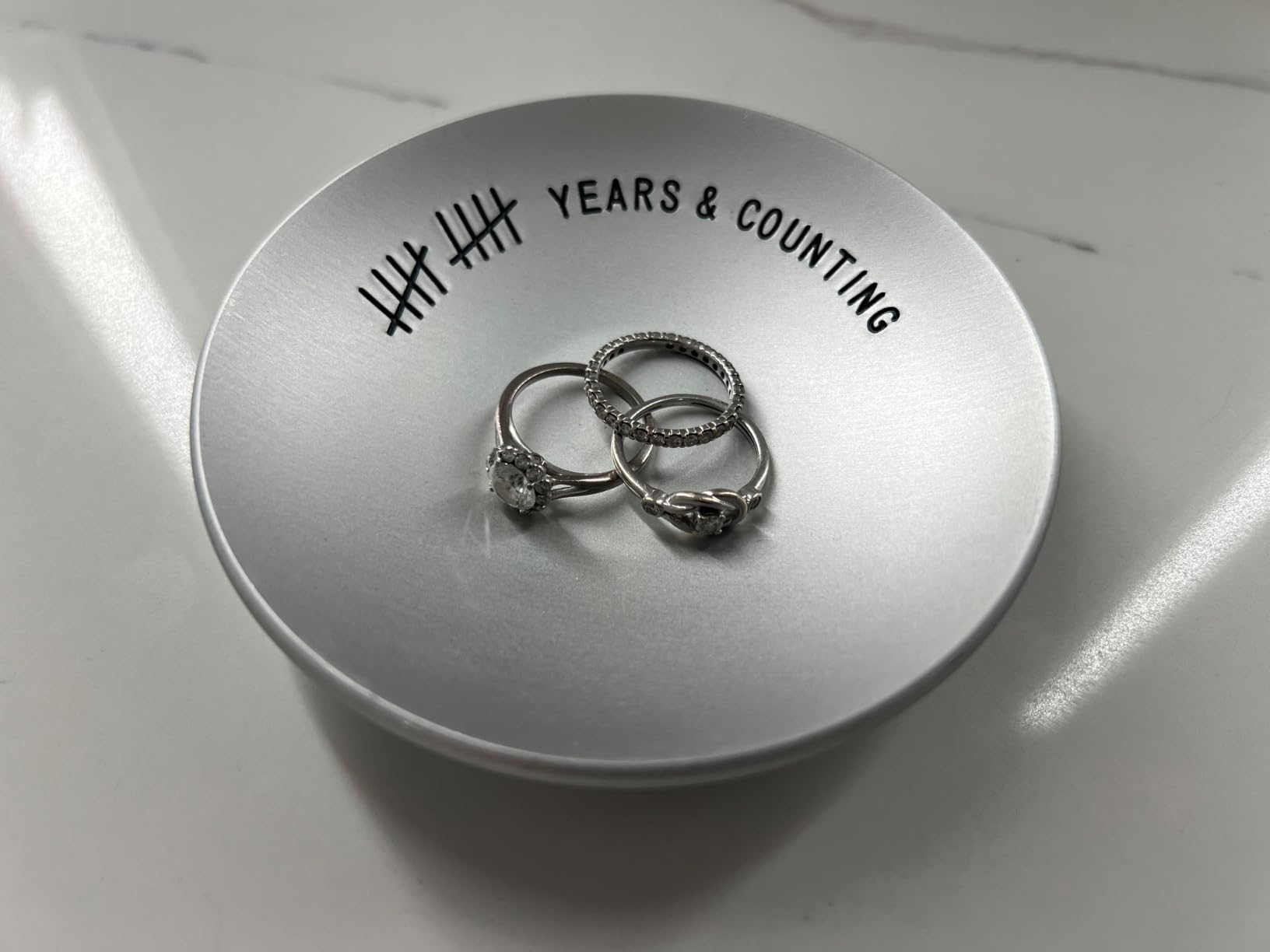 10 Year Anniversary Tin Gifts - Engraved Aluminum Wedding Ring Holder Dish customer photo 1