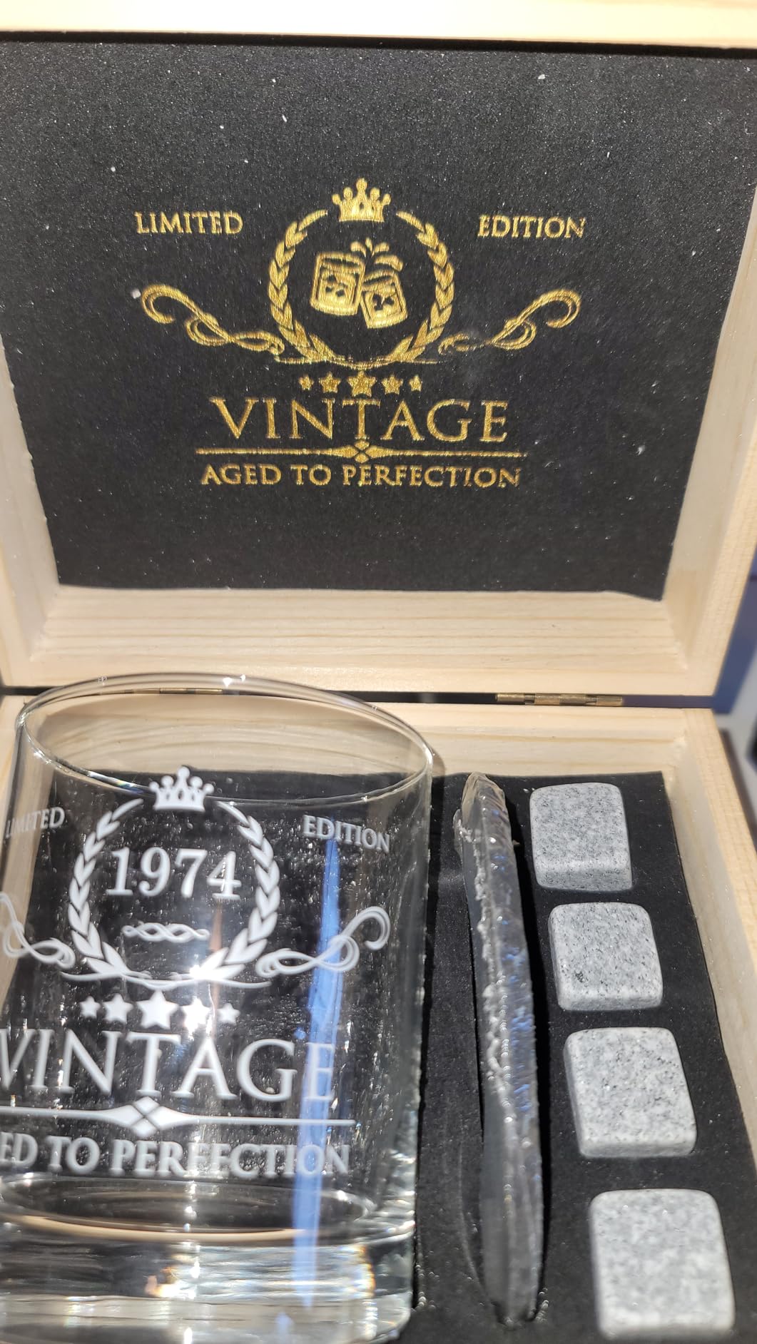 50th Birthday Gifts for Men Whiskey Glass Set - 50th Birthday Decorations, Party Supplies - 50 Year Anniversary, Bday Gifts Ideas for Him, Dad, Husband, Friends - Wood Box & Whiskey Stones & Coaster customer photo 2
