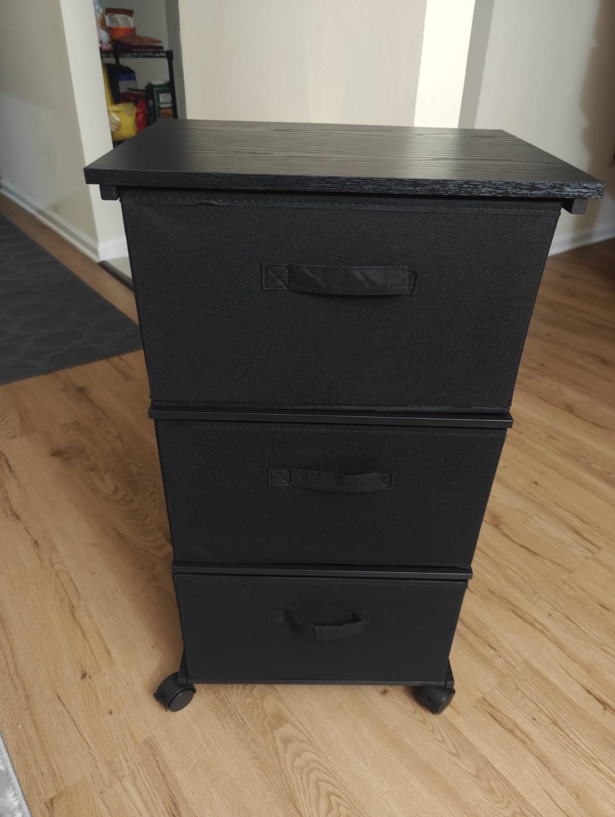 MAX Houser 4 Drawer Narrow Dresser Fabric Storage Tower Vertical Slim Storage Chest Organizer Nightstand Side/End Table Small Standing Organizer Removable Drawers Wood Top for Bedroom, Bathroom（Grey customer photo 2