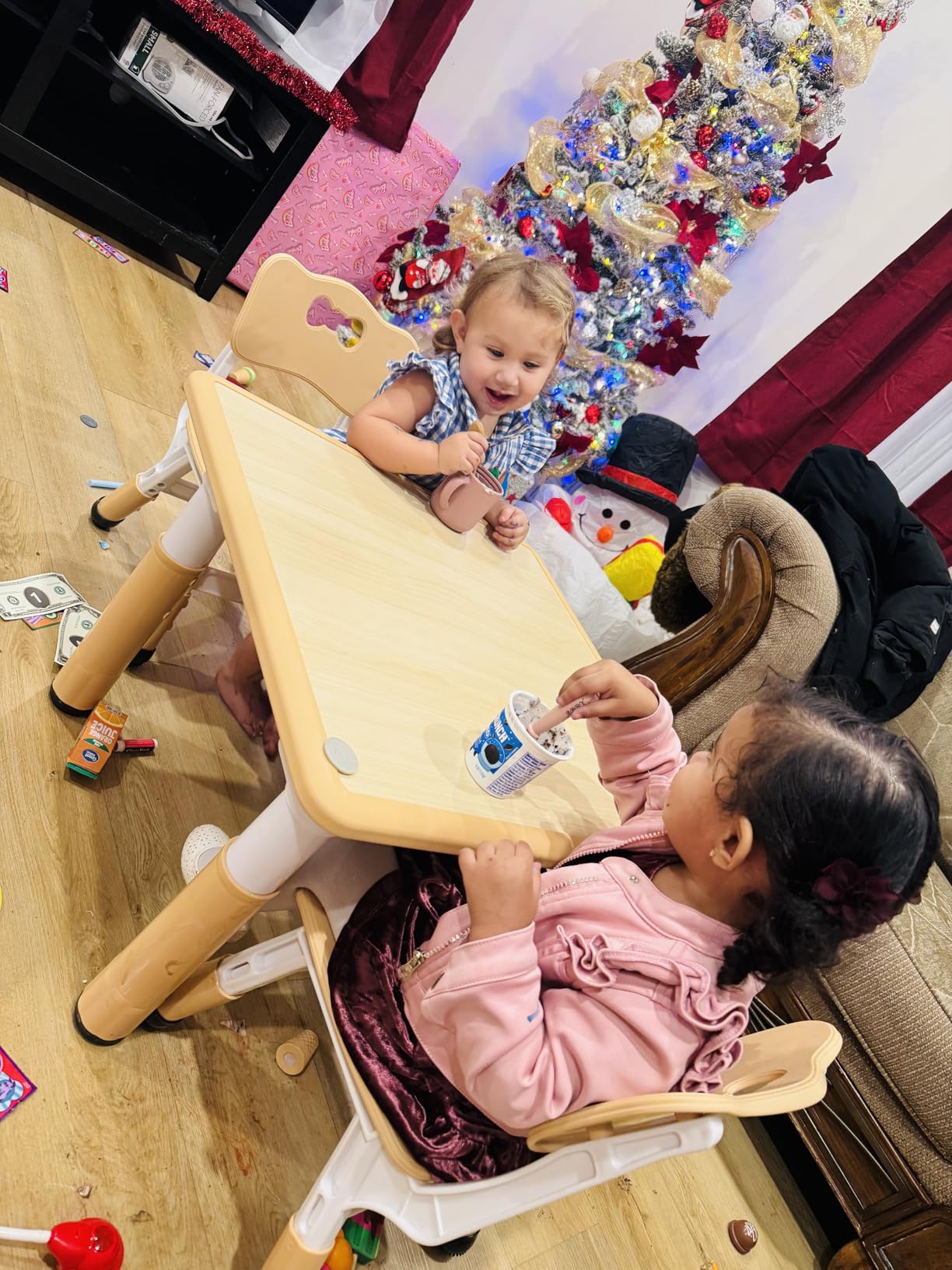 FUNLIO Kids Table and 2 Chairs Set, Height Adjustable Toddler Table and Chair Set for Ages 3-8, Easy to Wipe Arts & Crafts Table, for Classrooms/Daycares/Homes, CPC & CE Approved (3pcs Set) - Gray customer photo 2