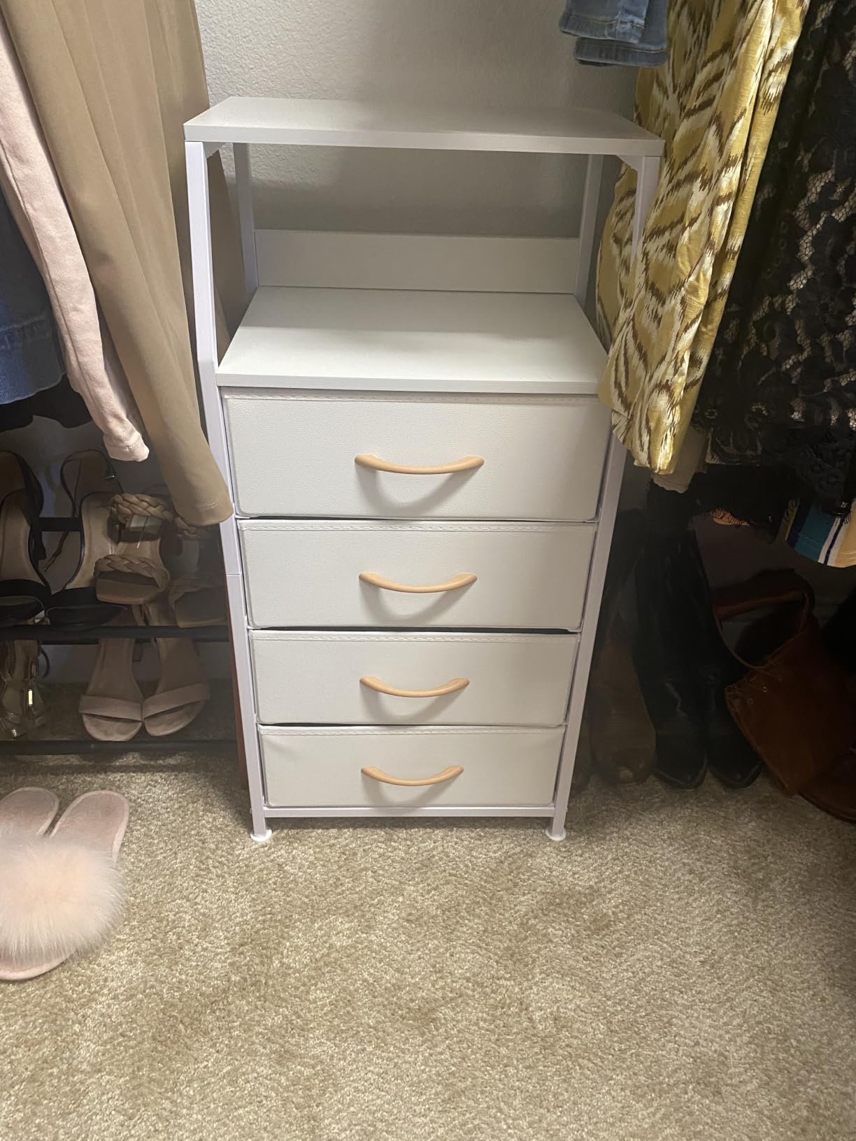 Furnulem White Tall Dresser for Bedroom, 5 Fabric Bins Tall Nightstand customer photo 1