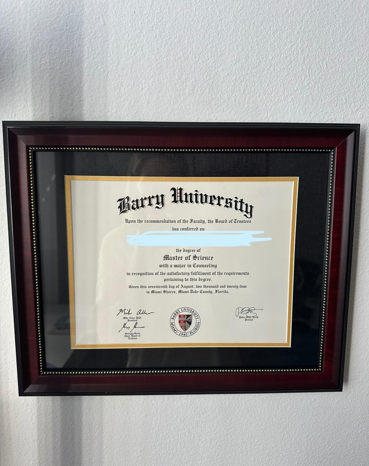 Wooden College Diploma Frame 8.5 x 11 with Mat (Blue /w Golden Rim) — Real Wood, Real Glass — Gift-Ready Packed Graduation Gift — Certificate Holder — Document Frame For Bachelors and Masters Degree customer photo 1