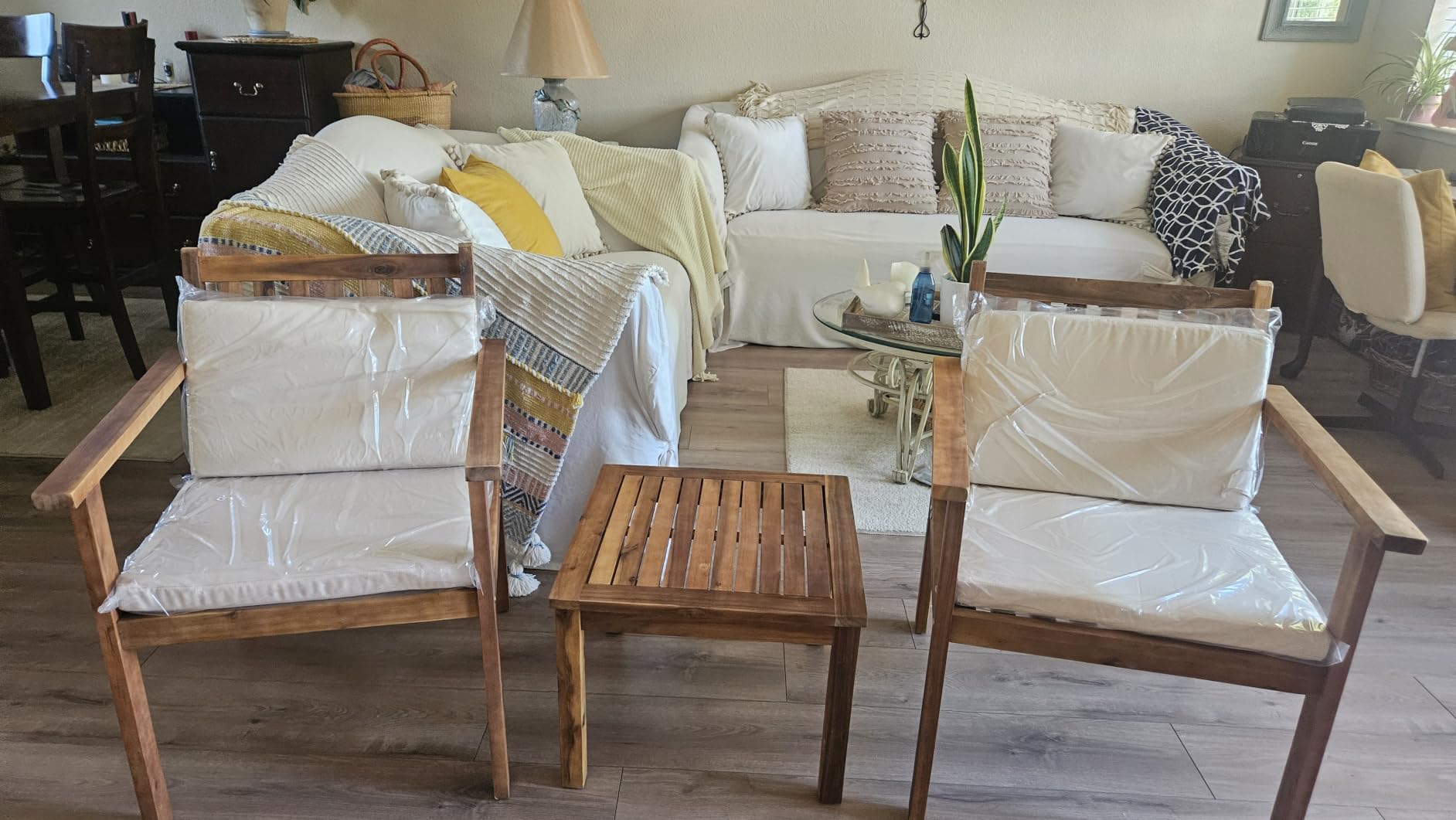 Flamaker 3 Pieces Porch Chairs Acacia Wood Balcony Furniture (Natural) customer photo 1