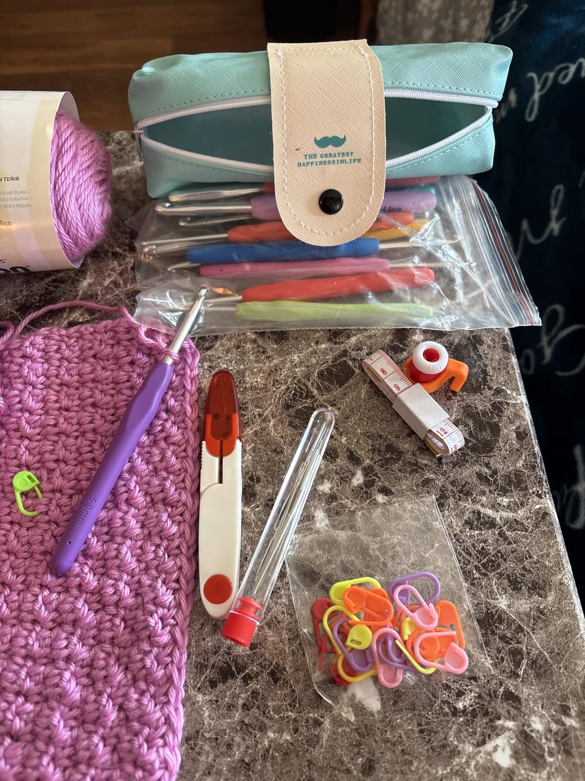 MECHEER Crochet Hooks 12 Sizes Crochet Hook Set, 51 Pack Yarn Crochet Kit for Beginners, Knitting Needles with Ergonomic Handles for Arthritic Hands, Crochet Needle Kit with Blue Case for Crocheters customer photo 2