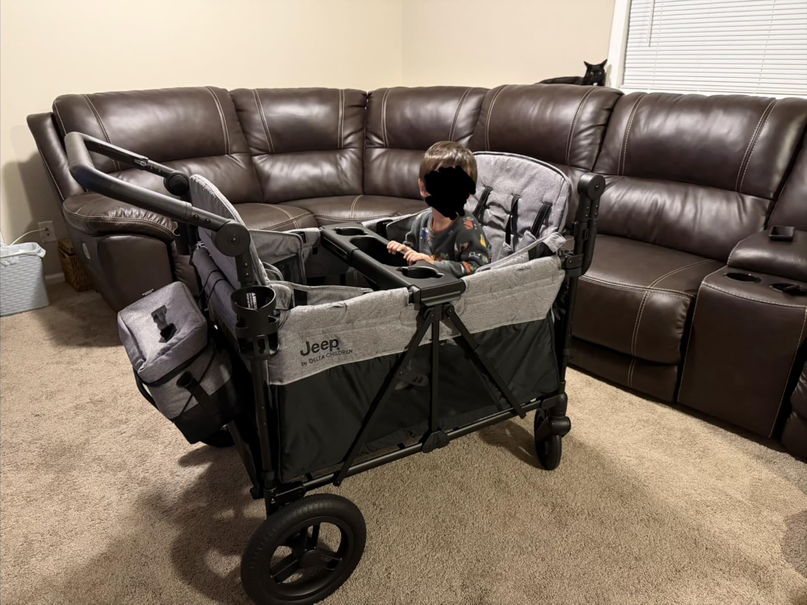 Jeep Wrangler Deluxe 4 Seater Stroller Wagon by Delta Children - Premium Quad Stroller Wagon for 4 Kids with Convertible Seats, Adjustable Push/Pull Handles, Removable Canopy & Flat Fold, Grey customer photo 1