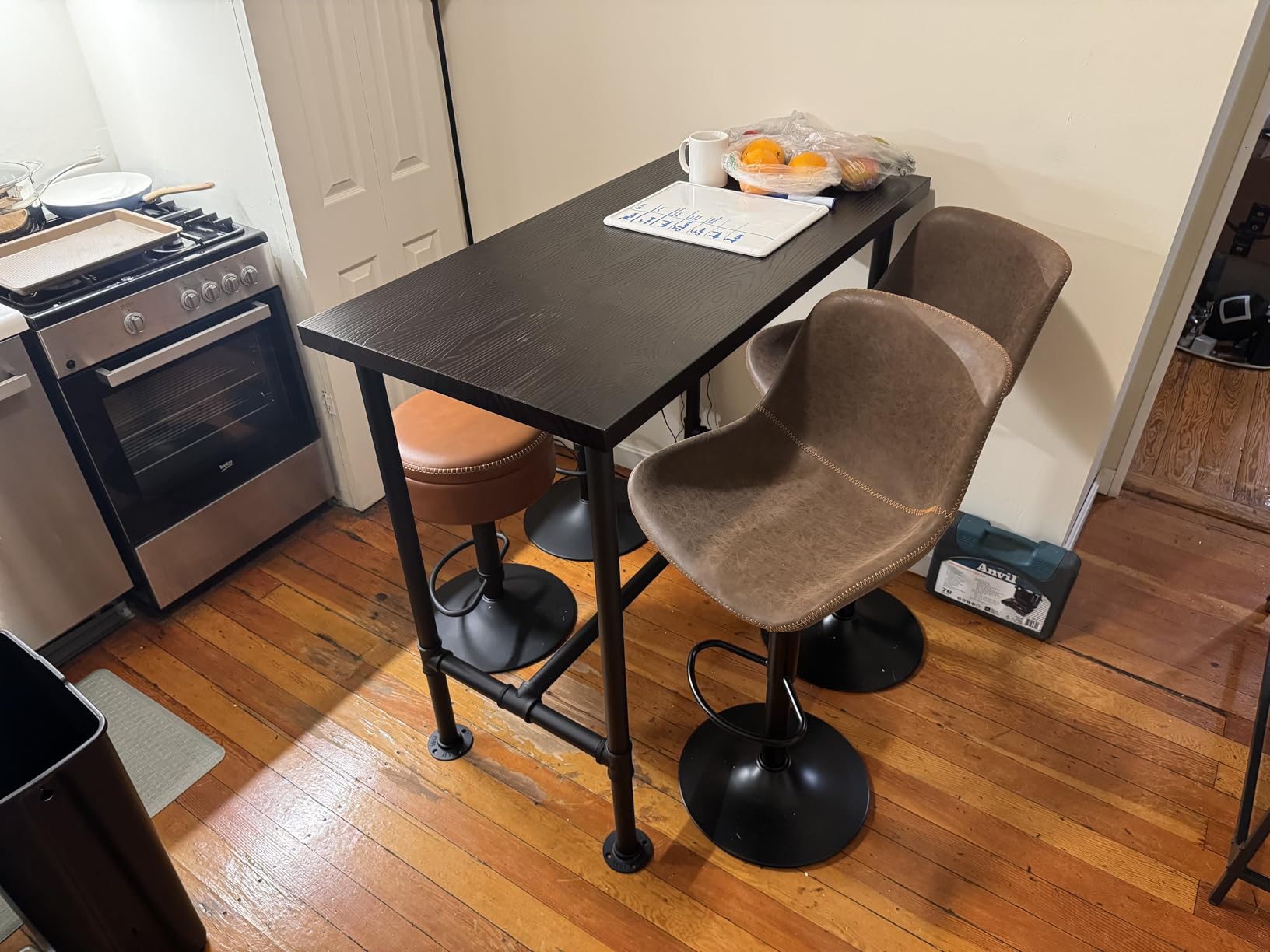 Swivel Bar Stools Set 2, Adjustable Height Suede-Like Leather Brown customer photo 1