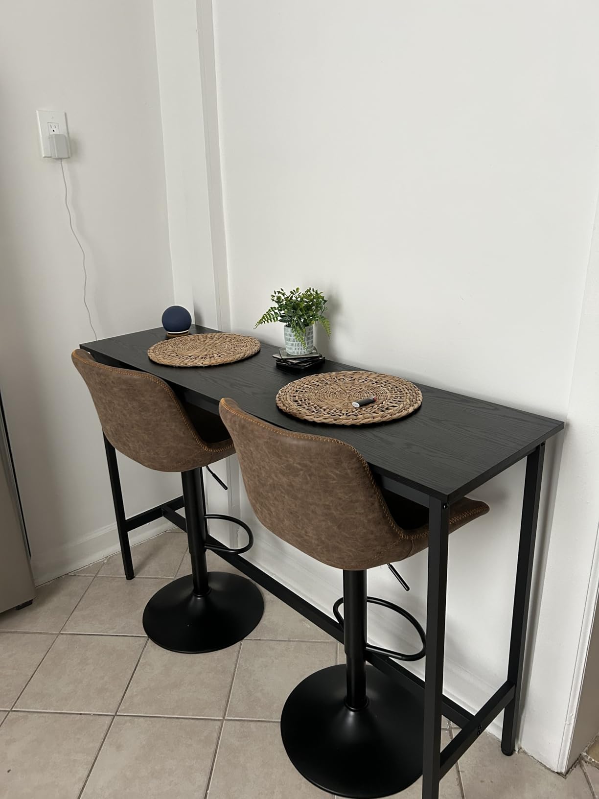 Swivel Bar Stools Set 2, Adjustable Height Suede-Like Leather Brown customer photo 2
