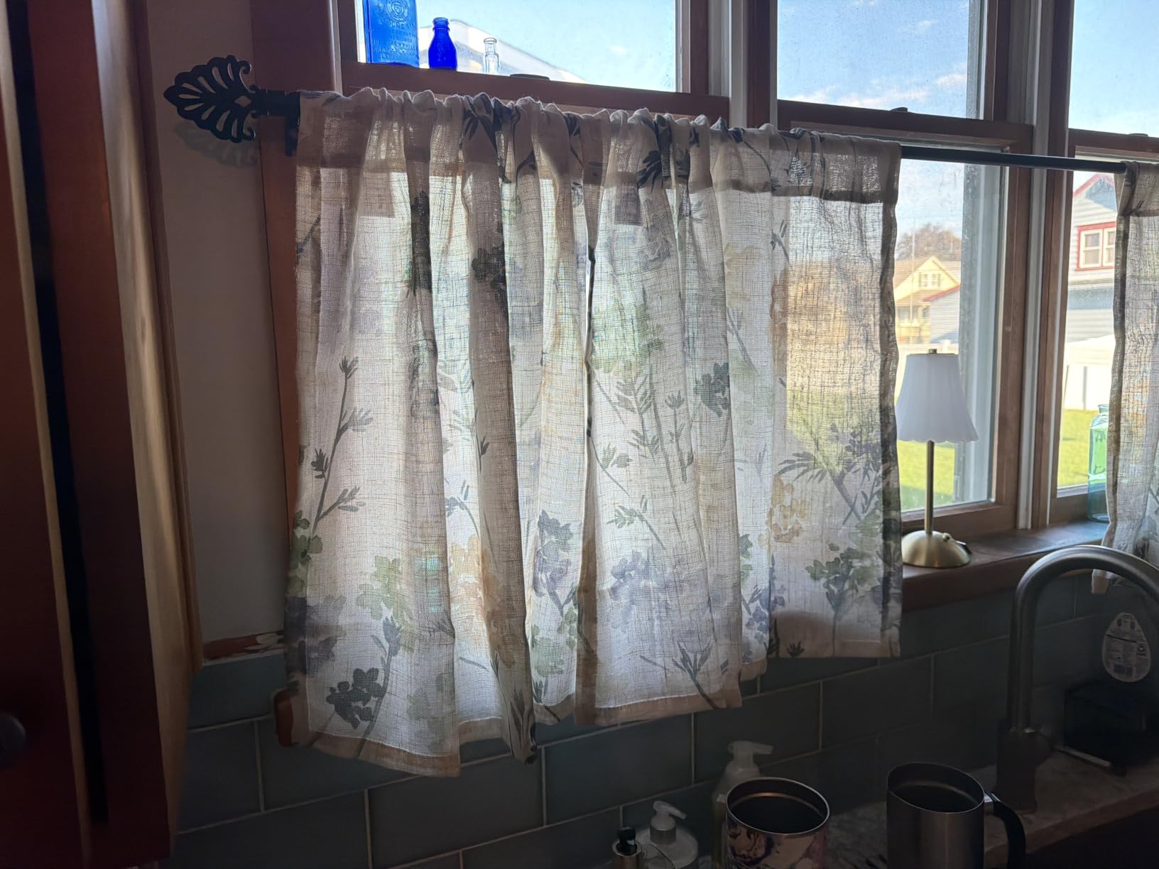 MYSKY HOME Floral Linen Curtains 84 inch Length 2 Panels Set Summer Flower Patterned Semi Sheer Light Filtering Privacy Farmhouse Grommet Drapes for Living/Dining Room, Yellow, W52 x L84, Pack-2 customer photo 2